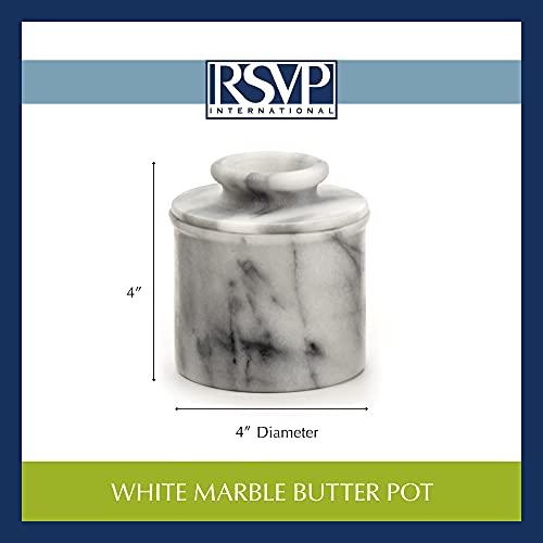 RSVP International RSVP International White Marble French Butter Pot, Holds One Stick or 1/2 Cup | Made From Natural White Marble | Keep Butter Fresh & Spreadable at Room Temperature in Crock Dish