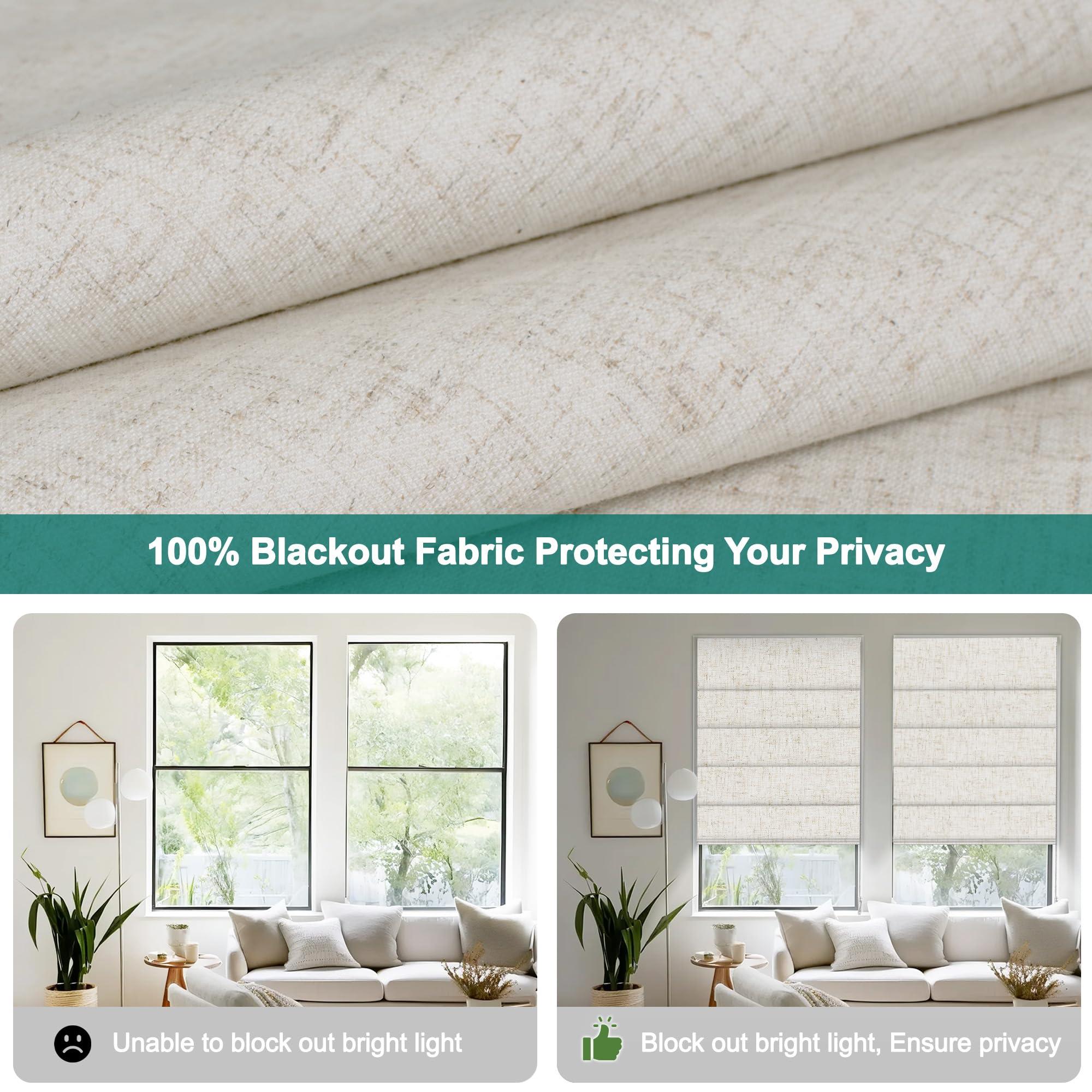 BERISSA BERISSA Roman Shades for Windows, Blackout Roman Blinds,Room Darkening Thermal Insulated Window Shades for Home Living Room Bedroom,Linen Beige,57" W x 72" H