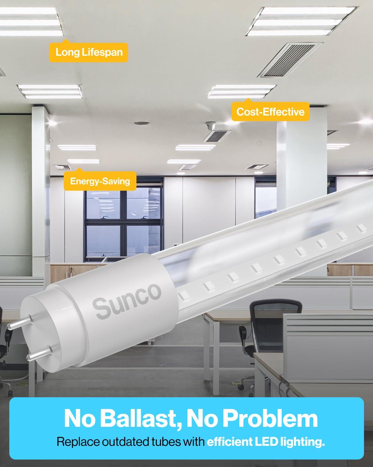 Sunco Lighting Sunco 50 Pack T8 LED Tubes 4FT Fluorescent Replacement, 48 Inch, 18W, 2200LM, 5000K Daylight, Single Ended Power, Clear Lens UL