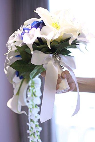 IFFO IFFO Royal Blue Bouquet, Bridal Bouquets for WeddingWhite Calla Lily Bridal Bouquet, Water Drops Waterfall Shape, Luxury Jewelry Bouquet Romantic Wedding (No Jewelry)