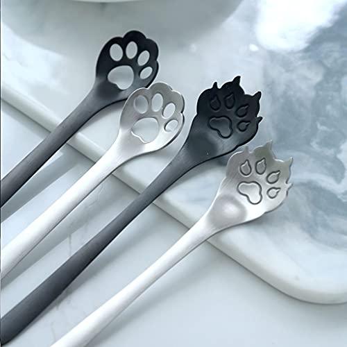 EARSHOT EARSHOT Tea Spoons Hollow Cat\'s Claw Spoon Stainless Steel Spoon Dessert Spoon Spoon Coffee Cereal Mixing Spoon Soup Spoons(Black)