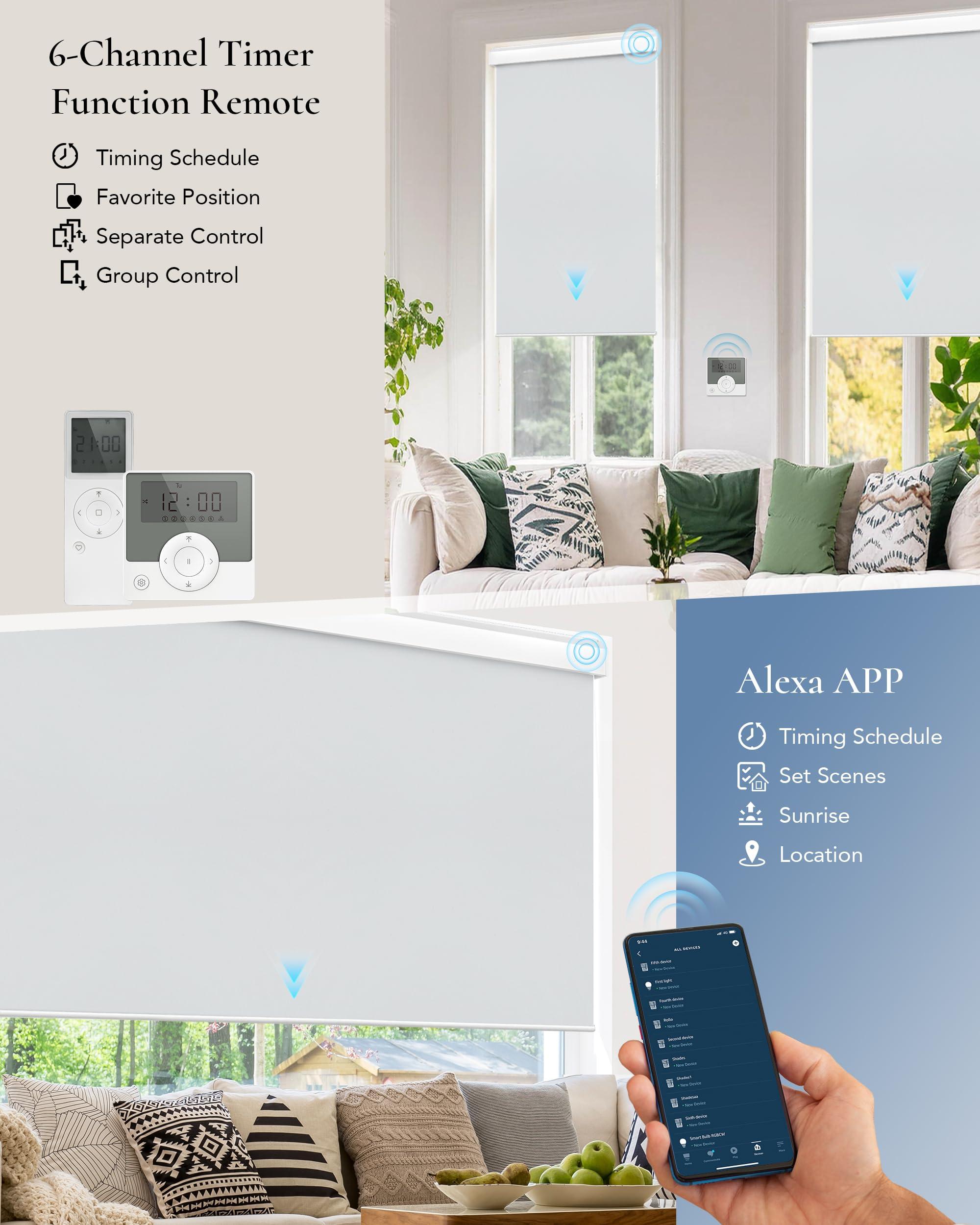 Kerxwerd Motorized Blinds with Remote, Kerxwerd Blackout Motorized Roller Shades Compatible with Alexa Google via Hub, Electric Shades for Window Customized, Vinyl Light Grey