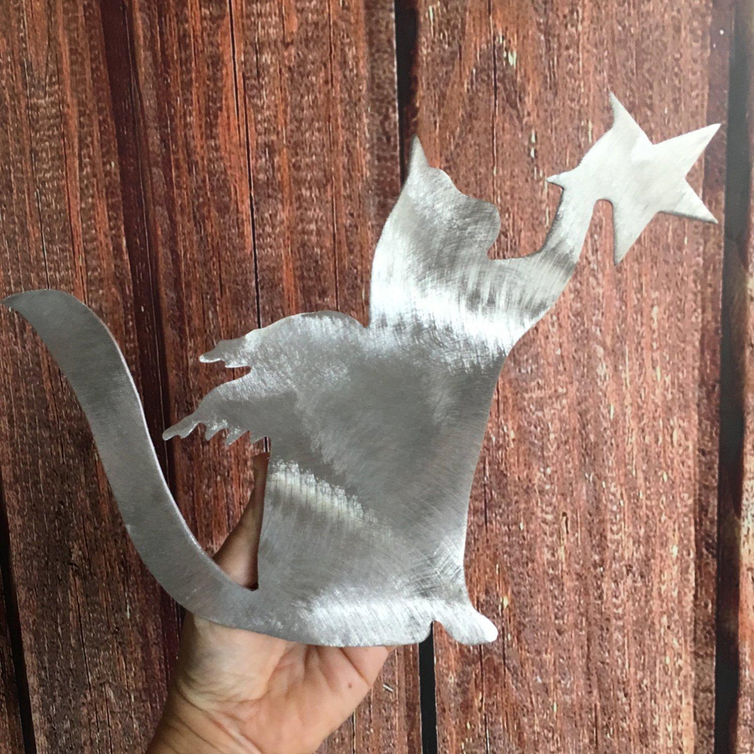 PT Hudson Alumi-Art Cat, Angel Star, Kitty Cat Christmas Tree Topper, Wreath Decoration, Holiday Decoration, metal, Silver, cat lover gift, lightweight