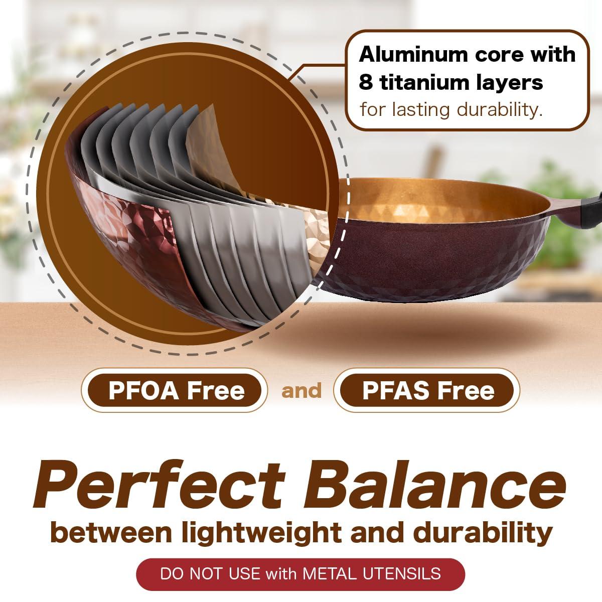 KOREA KING Diamond X Premium Extreme Non Stick 11\" Frying Wok Pan Hybrid with Lid and Spatula, Oil-Free, PFOA-Free Cooking with Titanium-Coated 8-Layered Korean Engineered Deep Stir Fry Skillet, Rapid Heating