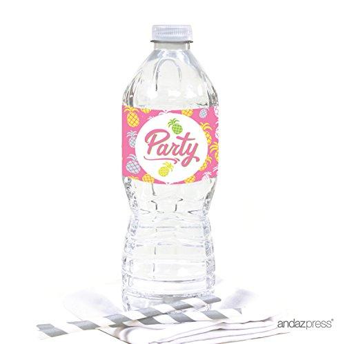 Andaz Press Andaz Press Birthday Water Bottle Label Stickers, Pink Flamingo and Pineapple Party, 20-Pack