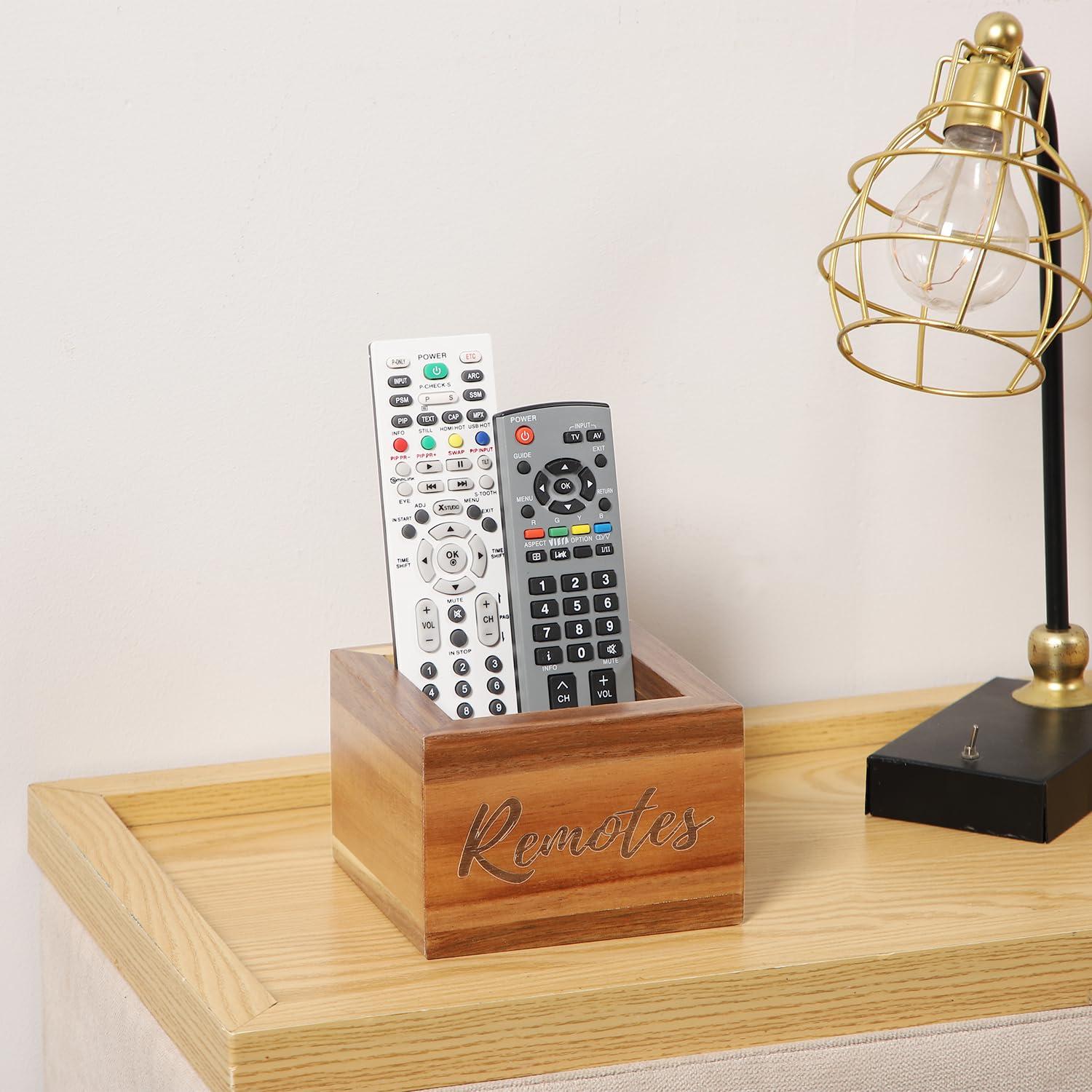 COOLEX COOLEX Remote Control Holder, Acacia Wooden Tv Remote Holder, Remote Holder for Table, Remote Control Storage Organizer Caddy