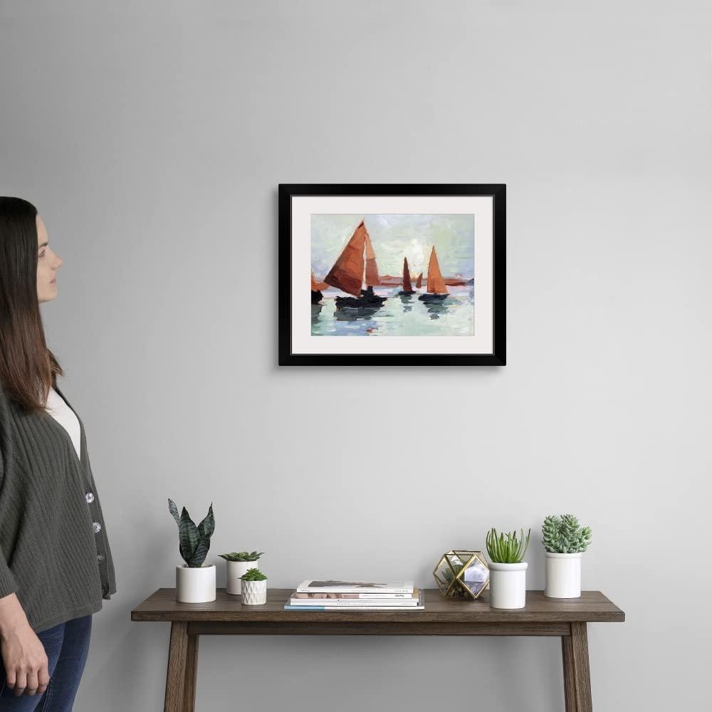 GREATBIGCANVAS GREATBIGCANVAS Sunset Harbor I Black Framed Wall Art Print, Sailing Artwork