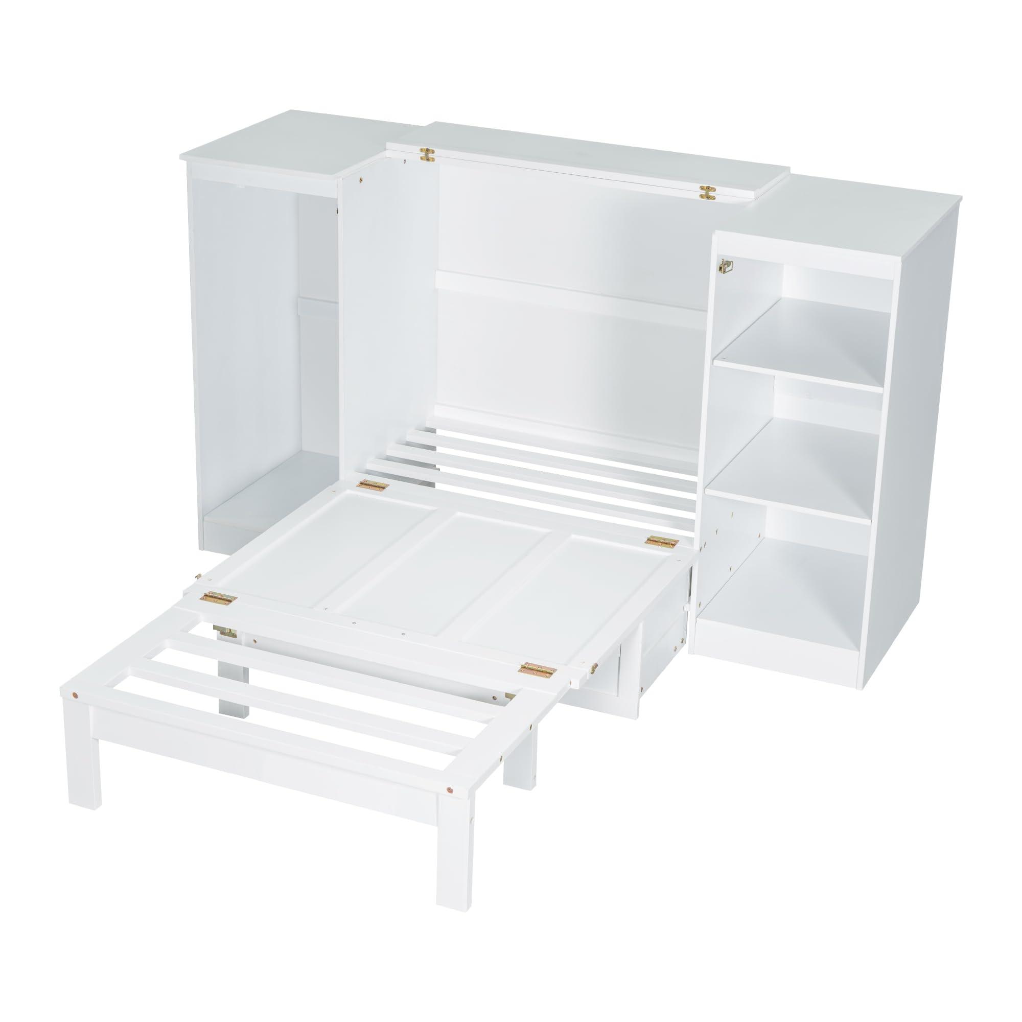 SIYSNKSI SIYSNKSI Modern Twin Size Murphy Bed, Wood Wall Bed Murphy Bed with Bedside Shelves and Wardrobe, Foldable Platform Bed Frame for Guest Room Bedroom Office