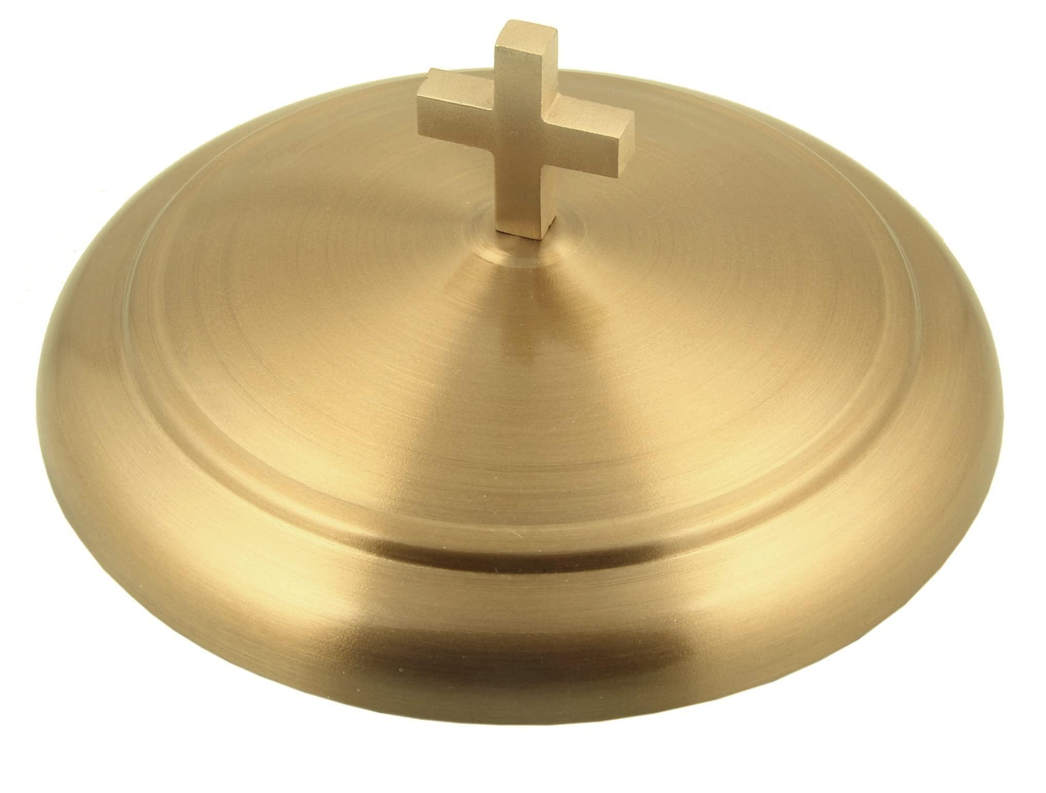 Mayur Exports Communion Ware Holy Wine Serving Tray with A Lid & A Stacking Bread Plate with A Lid - Stainless Steel (Brass/Gold)