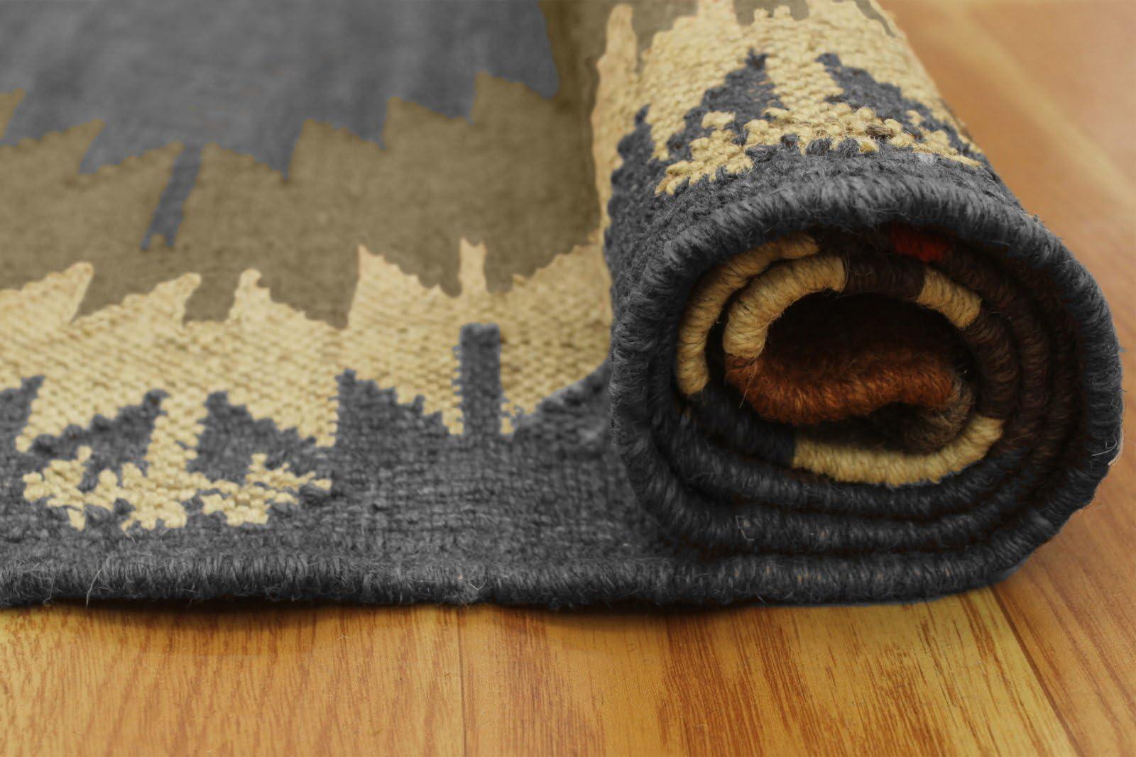 CASAVANI CASAVANI Kilim Rug 7x7' Square Large Area Rug - Hand Woven Wool Jute Rug Grayish Brown & Gray Flatweave Rug for Indoor/Outdoor Use Ideal High Traffic Area Bedroom Kitchen Dining Room