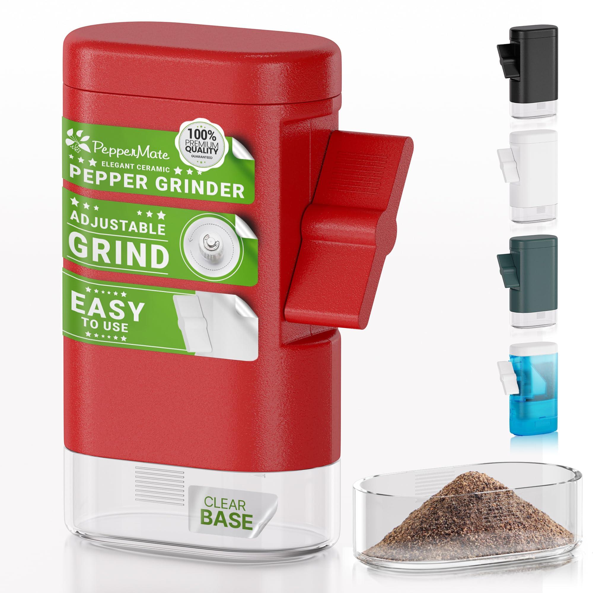 PepperMate PepperMate Traditional Pepper Mill- Manual High Volume Peppercorns and Salt Grinder with Ergonomic Turnkey Handle and Ceramic Precision Mechanism with Adjustable Grind for the Gourmet Chef (Red)