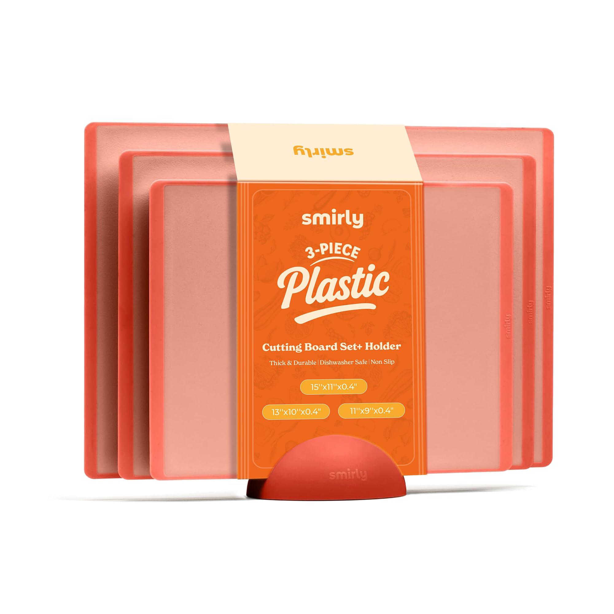 SMIRLY SMIRLY Plastic Cutting Board Set With Holder, Dishwasher Safe Plastic Cutting Boards Set for Kitchen, Cutting Boards for Kitchen - Plastic Chopping Board Set
