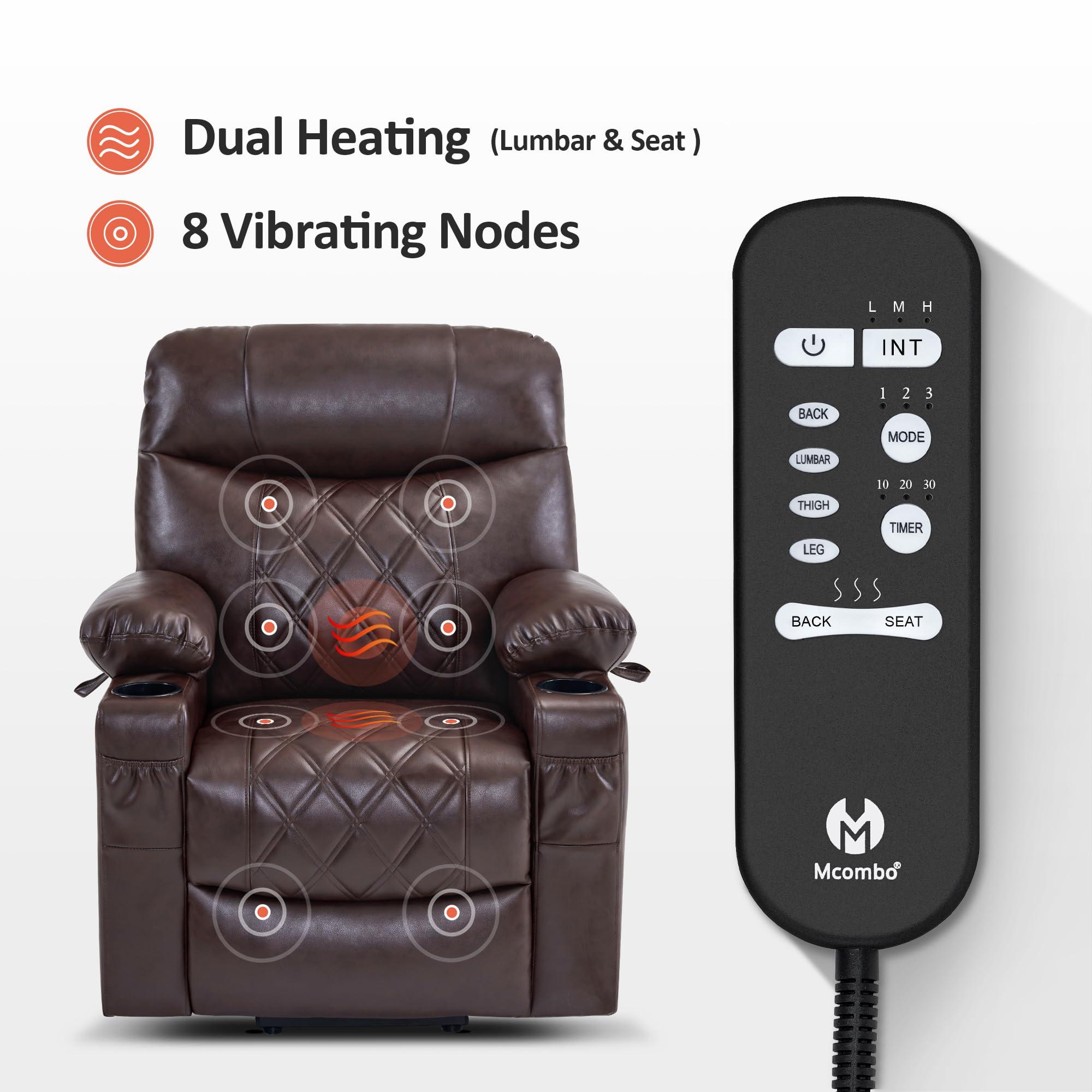 MCombo MCombo Small Size Power Lift Recliner Chair Sofa with Massage and Dual Heating, Adjustable Headrest for Elderly People Petite, USB Ports, Faux Leather 7111 (Dark Brown)