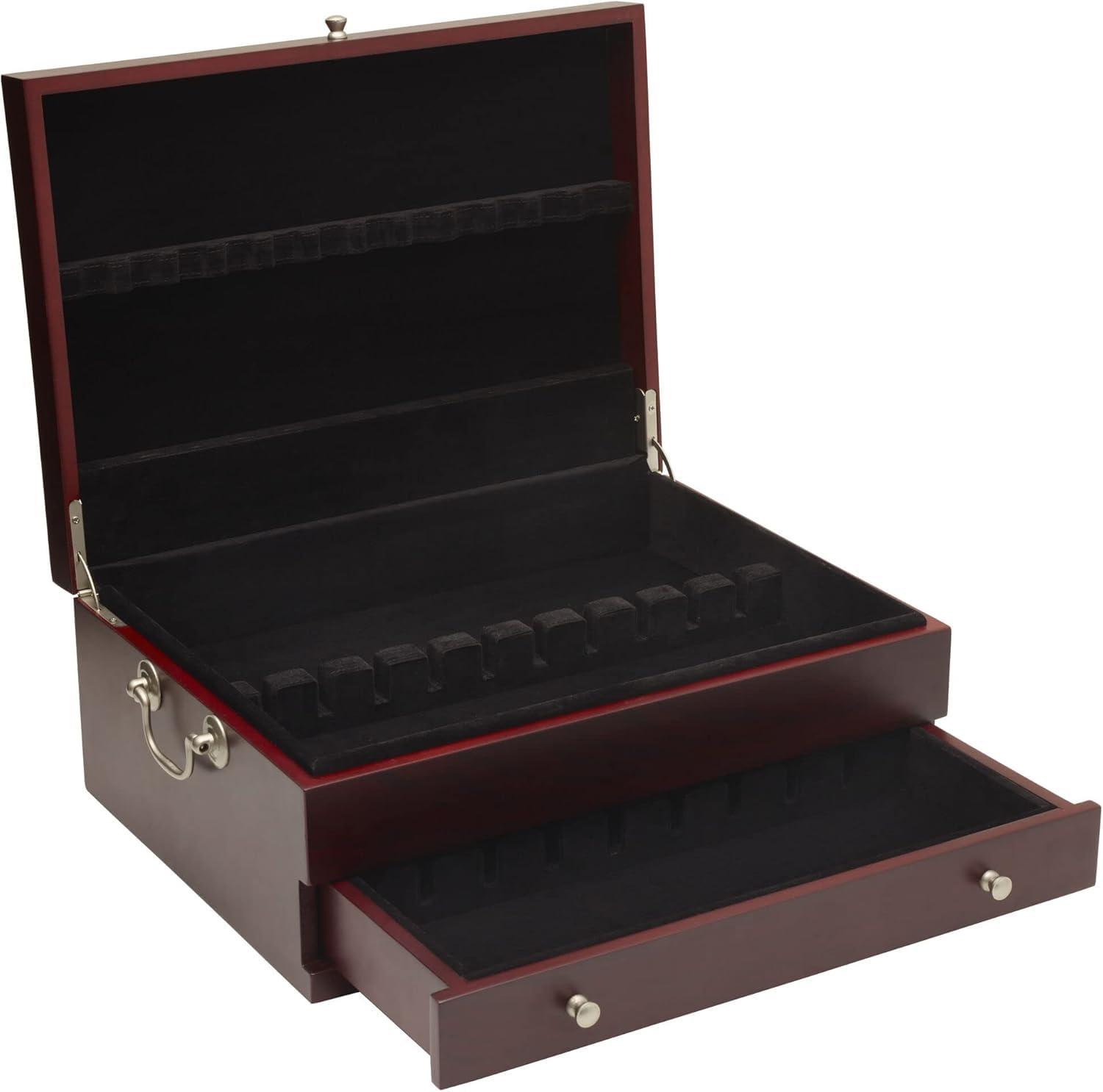 Wallace Wallace Felt Lined Flatware Storage Chest with Drawer, 15 Inch, Dark Walnut