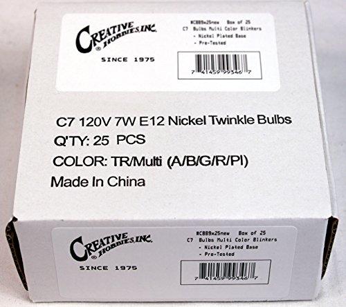 Creative Hobbies Creative Hobbies® Box of 25 Colored Light Bulbs, Random Blinking, 7 Watt, C7 Candelabra Base -Great for Night Lights and Christmas Strings