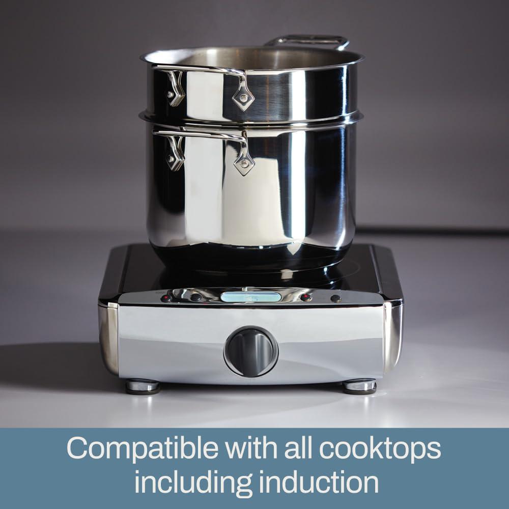 All-Clad All-Clad Specialty Stainless Steel Stockpot, Multi-Pot with Strainer 3 Piece, 6 Quart Induction Oven Broiler Safe 500F Strainer, Pasta Strainer with Handle, Pots and Pans Silver