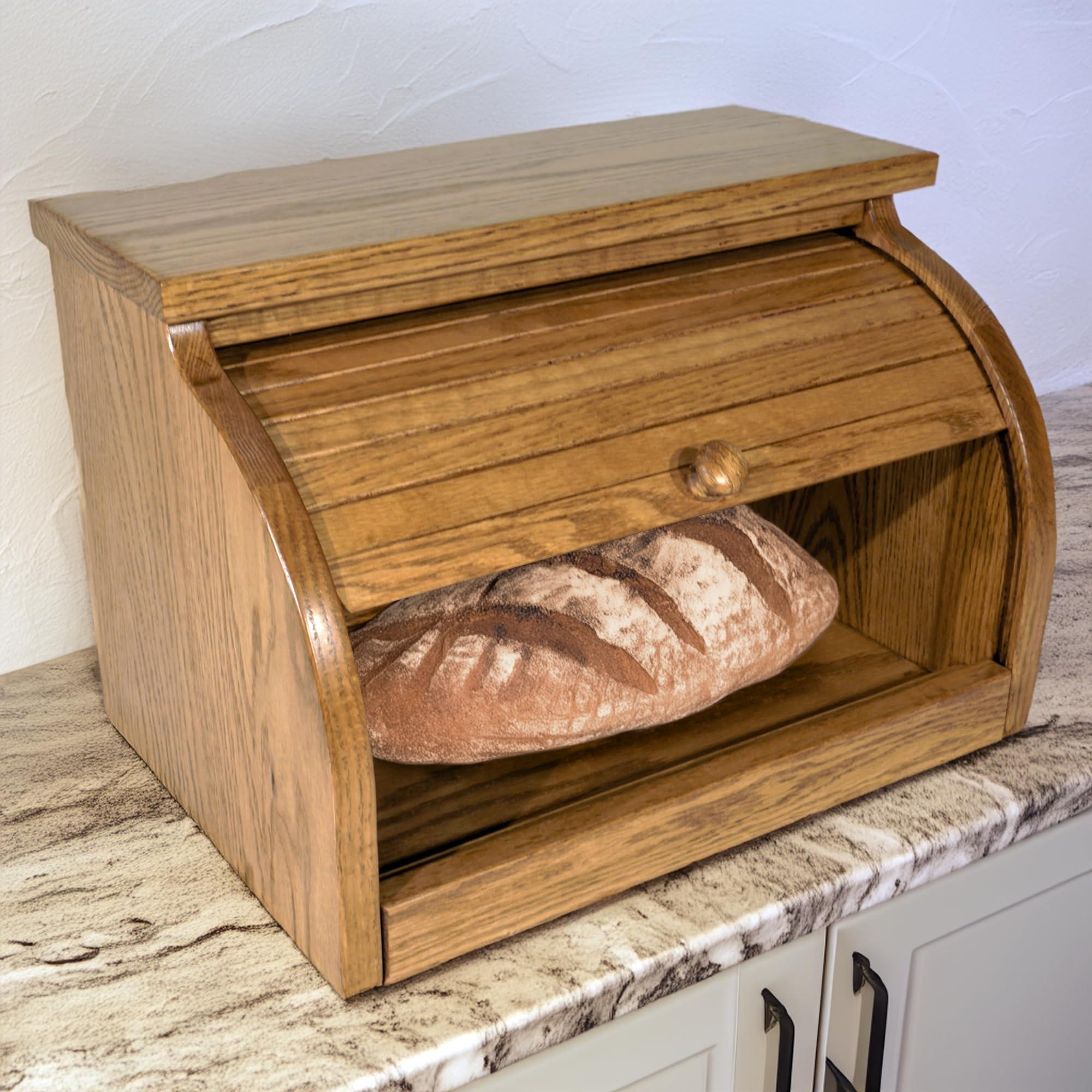 DutchCrafters DutchCrafters Amish USA Made Solid Wood Countertop Bread Box, Bread Holder for Kitchen Counter, Large Bread Box for Kitchen Countertop (Oak - Chestnut)