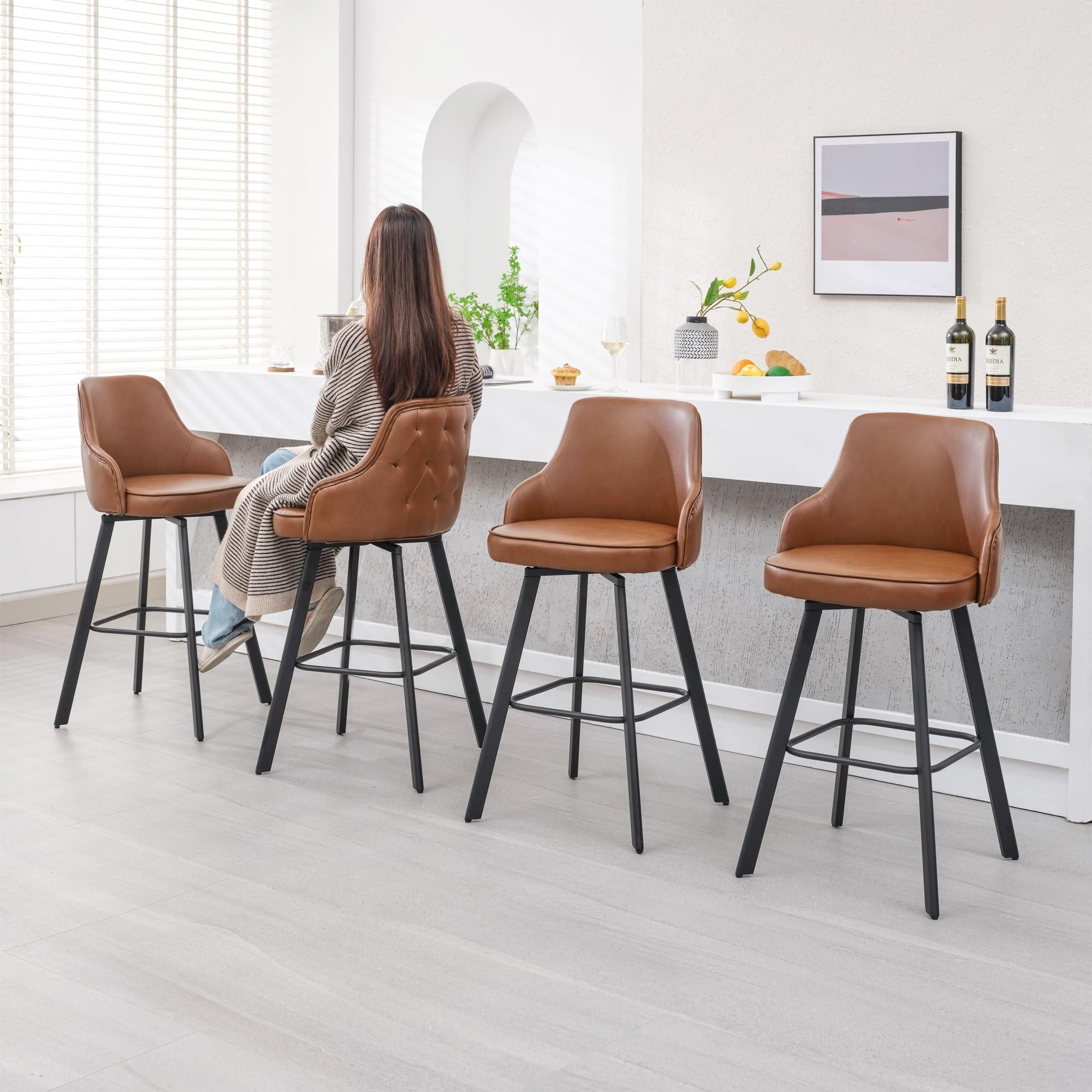 FIRAVOE FIRAVOE Bar Stools Set of 3, 30\" Swivel Bar Height Bar Stools with High Back, Faux Leather Kitchen Barstools Bar Height for Kitchen Island (Dark Brown, 3PCS 30\" Bar Stools)