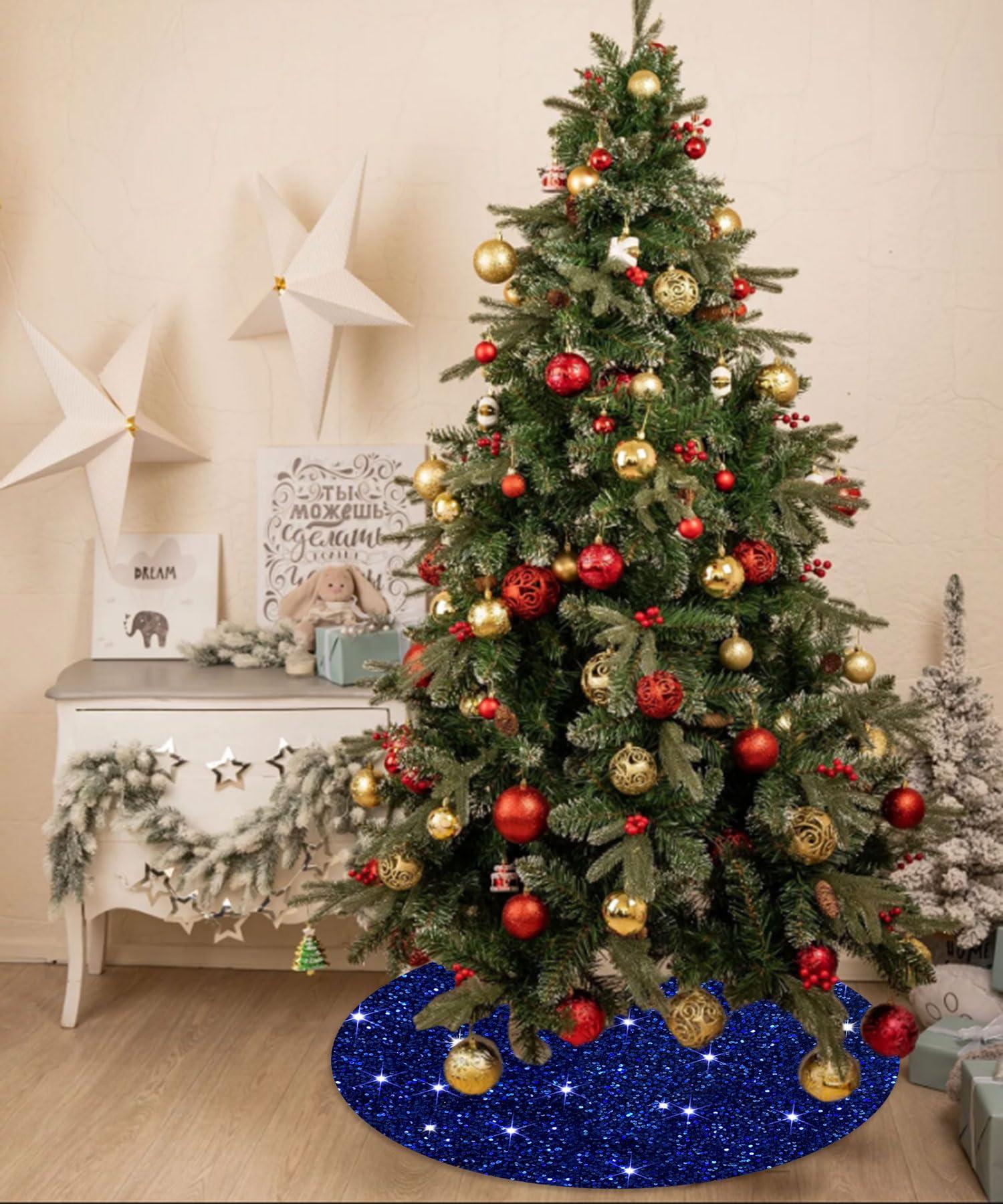 PATYDEST Christmas Tree Skirts 46 Inch Royal Blue Velvet Christmas Tree Skirt Sequin Christmas Tree Mat Rustic Tree Skirt Blue Tree Skirts for Artificial Trees Indoor Outdoor Home Blue Christmas Tree Ornaments
