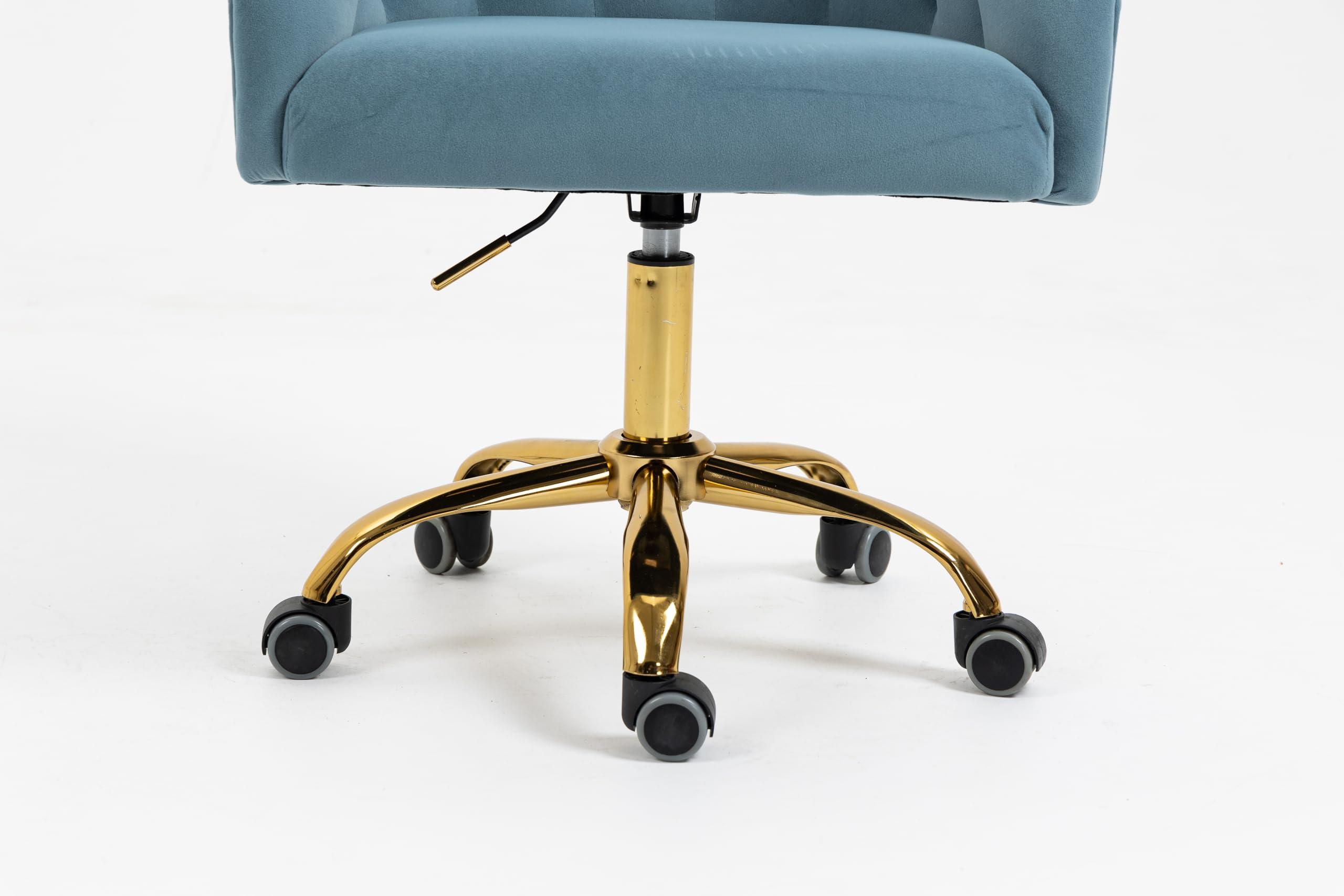 ZOBIDO ZOBIDO Comfy Home Office Task Chair with Wheels, Cute Modern Upholstered Velvet Seashell Back Adjustable Swivel Vanity Desk Chair, for Women, for Girls, Living Room(Haze Blue)