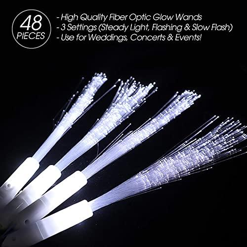 GP GLOWPRODUCTS.COM Fiber Optic Wands (Box of 48) - Fiber Optic Wand with 3 Light Modes (White)