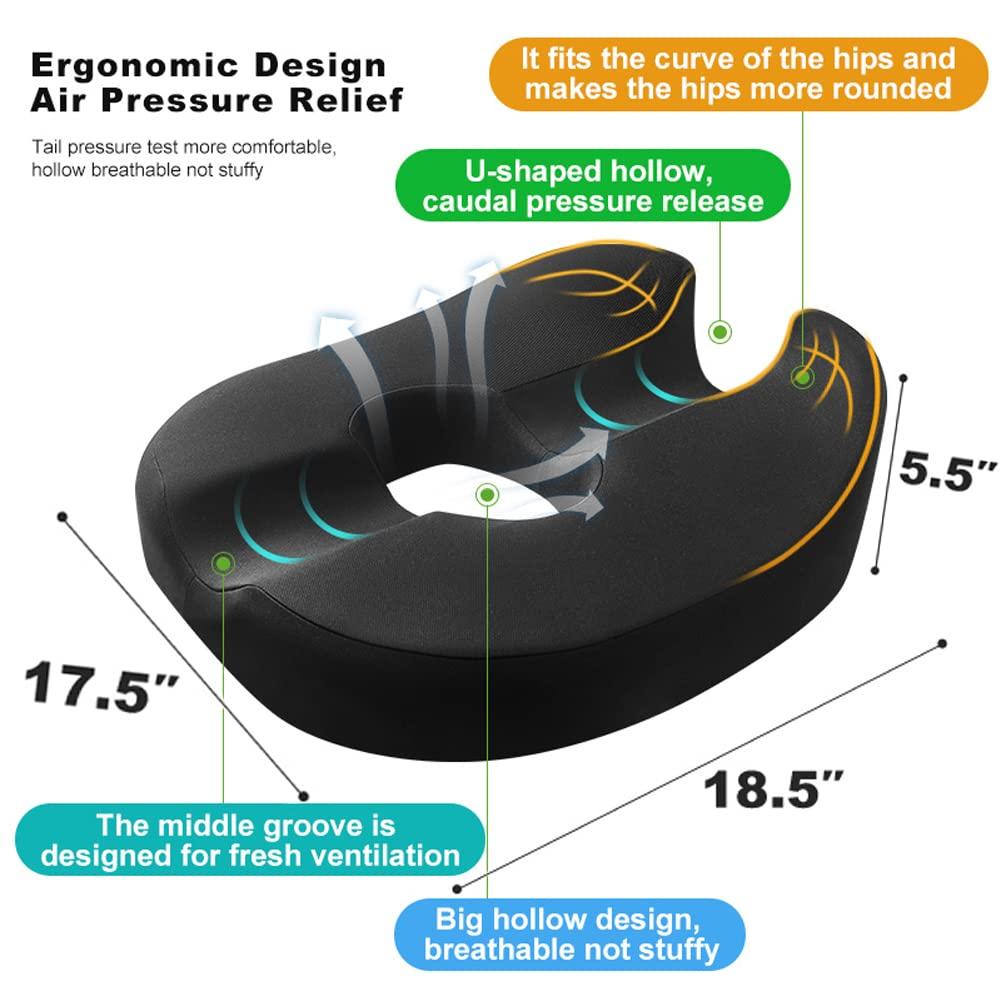 MargGona Donut Pillow Coccyx Seat Cushion for Prostate, Sciatica, Pelvic Floor, Pressure Sores, Pregnancy, Perineal Surgery, Postpartum Recovery Pain Pressure Relief Memory Foam Chair Pad