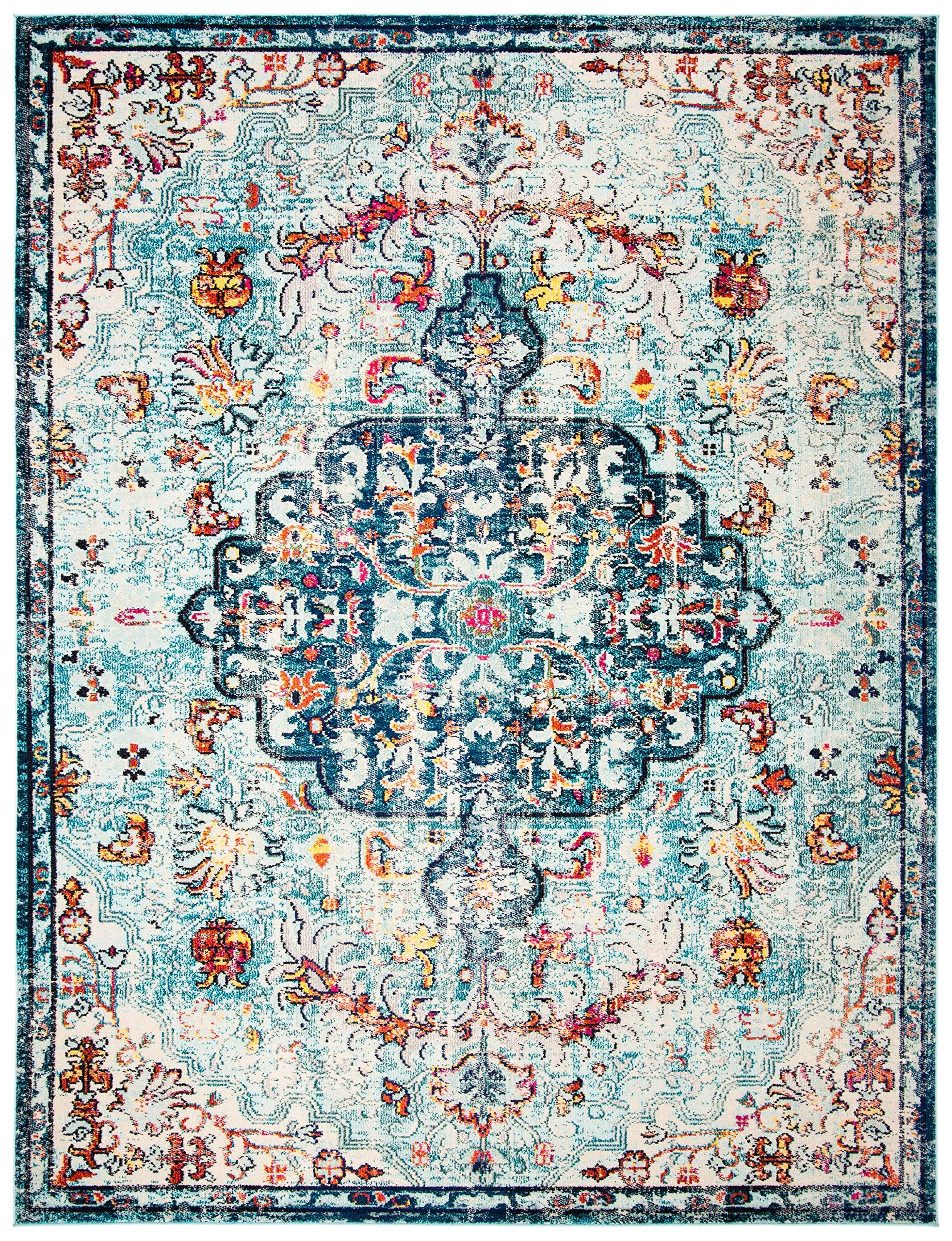 Safavieh SAFAVIEH Madison Collection Area Rug - 8' x 10', Navy & Light Blue, Boho Chic Medallion Distressed Design, Non-Shedding & Easy Care, Ideal for High Traffic Areas in Living Room, Bedroom (MAD447K)