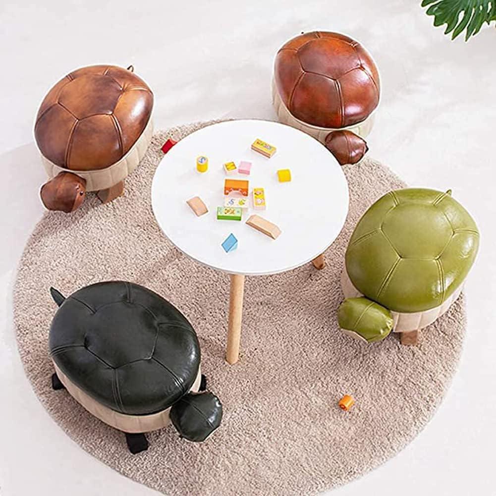 Kelendle Kelendle Animal Footstool Turtle Upholstered Ottoman PU Leather Pouf Wood Foot Stool Rest for Living Room Bedroom Sofa Bench Seat Chair, Grass (Small, Dark Green)