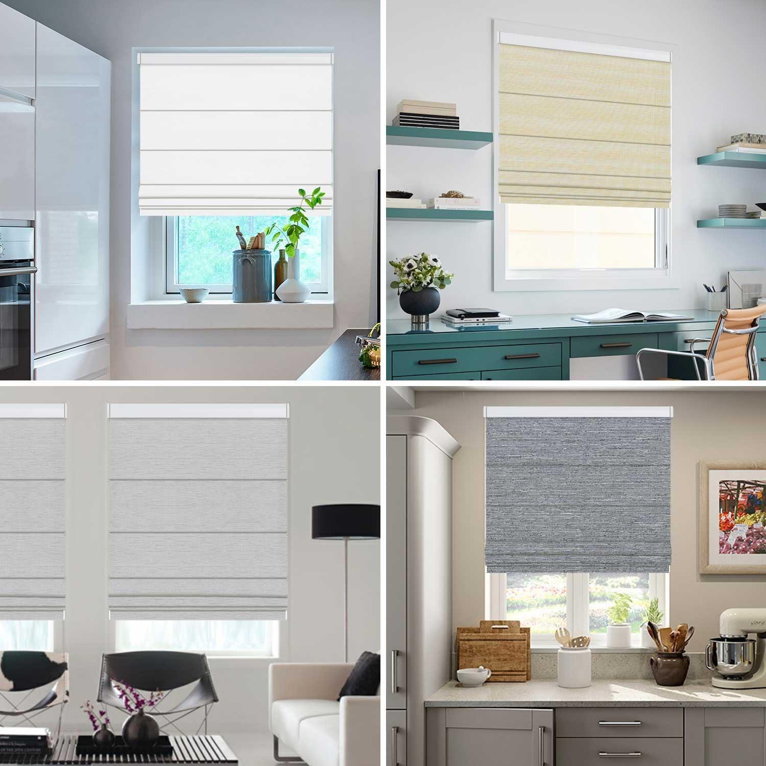 Amingrui Cordless Roman Shades for Windows 100% Blackout Fabric Roman Blinds with Elegant Privacy Window Blinds for Home Living Room Bedroom Windows, White,50" W x 64" H