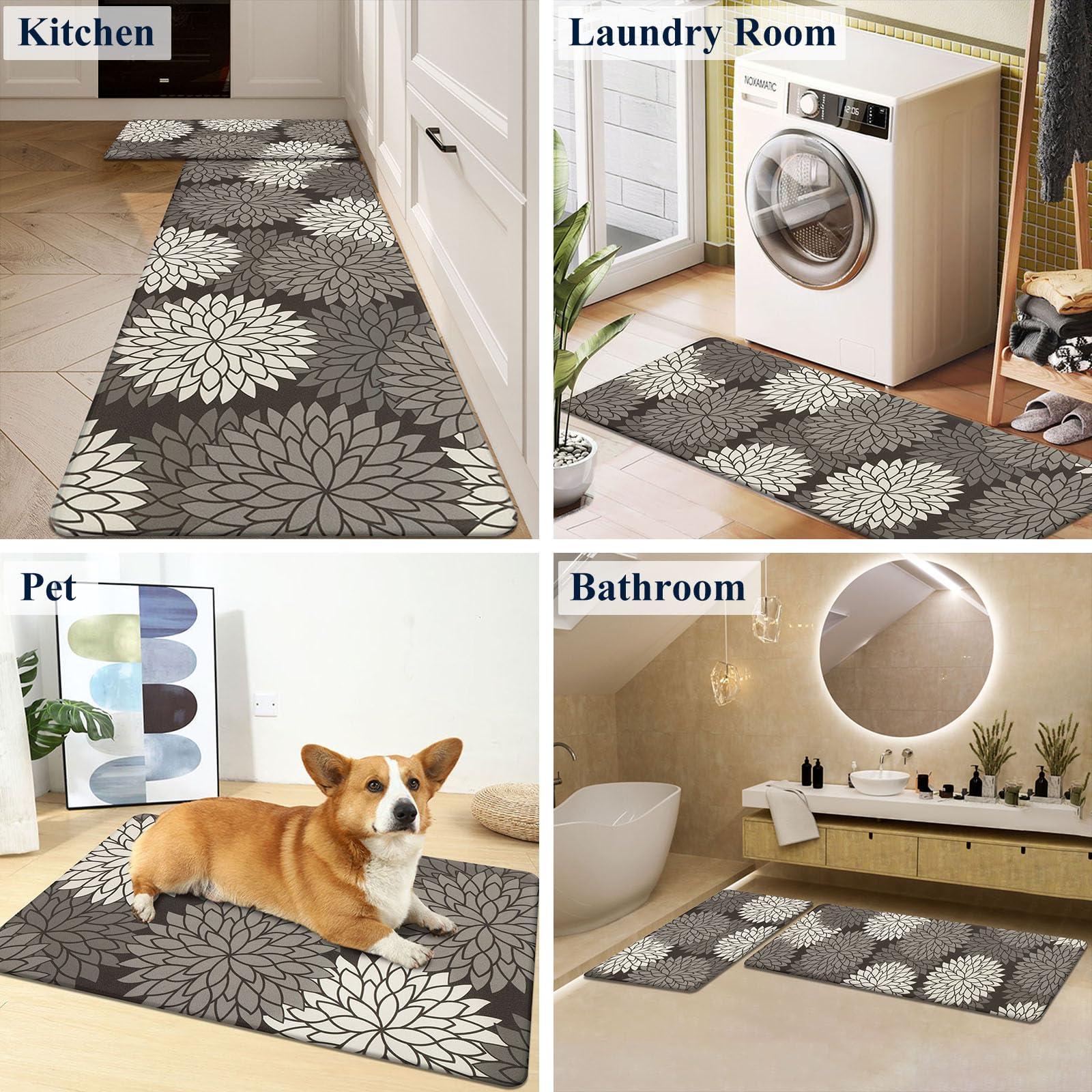 HEBE HEBE Anti Fatigue Kitchen Rug Sets 2 Piece Non Slip Kitchen Mats for Floor Cushioned Kitchen Rugs and Mats Waterproof Comfort Standing Mat Runner for Kitchen,Home Office,Sink,Laundry