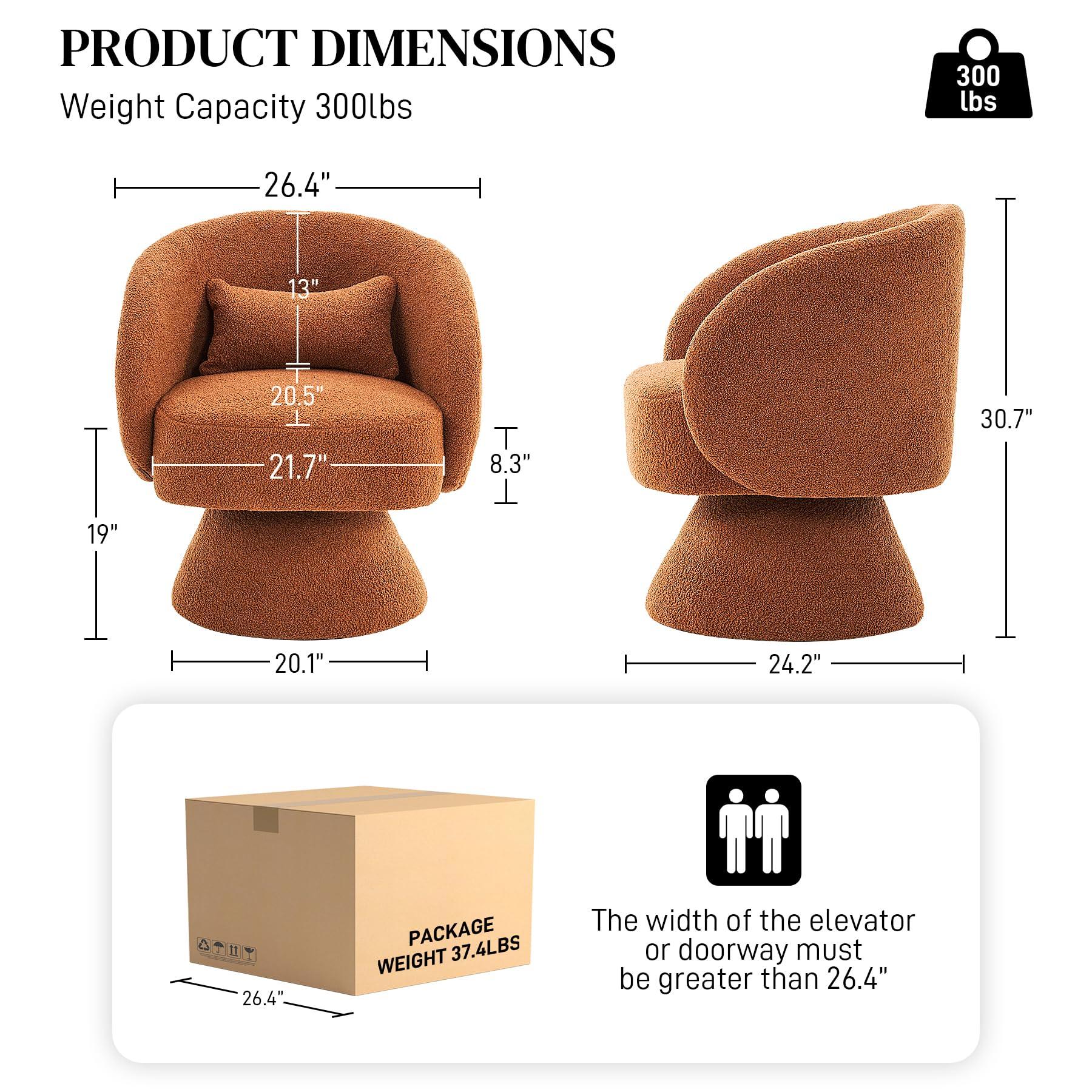Nolohoo Nolohoo Swivel Barrel Chair, 360 Degree Upholstered Cuddle Accent Swivel Chairs for Living Room, Modern Small Round Boucle Sherpa Swivel Armchair for Bedroom, Office (Caramel, Teddy)