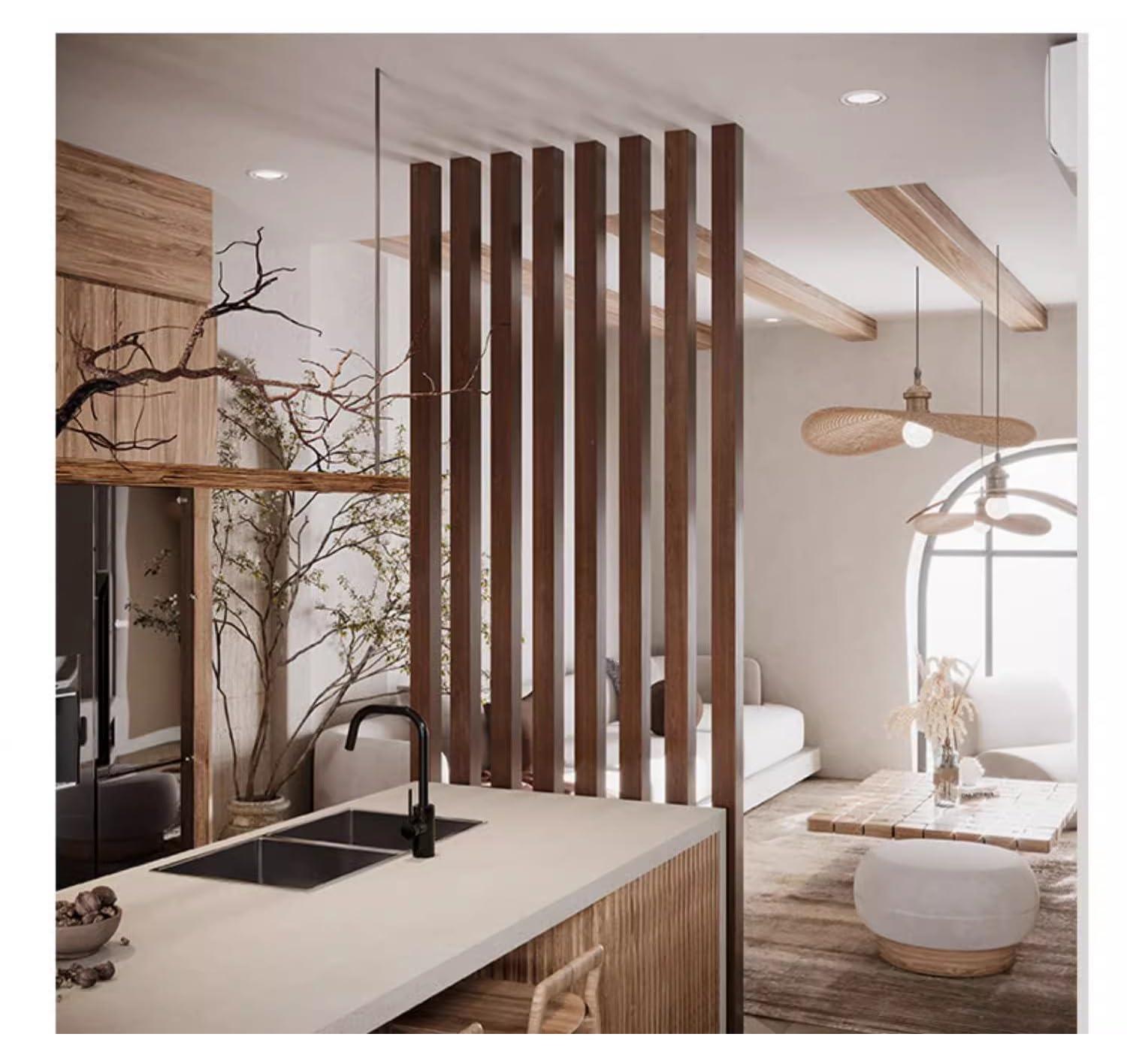 WAHHWF 2ft/3ft/4ft/5ft/6ft/7ft/8ft Tall Wall Partition Room Divider Floor to Ceiling Wooden Slats, Wood Privacy Screens/Room Separation Deviders Post Column for Bathroom Daycare Studio Apartment (Color : W