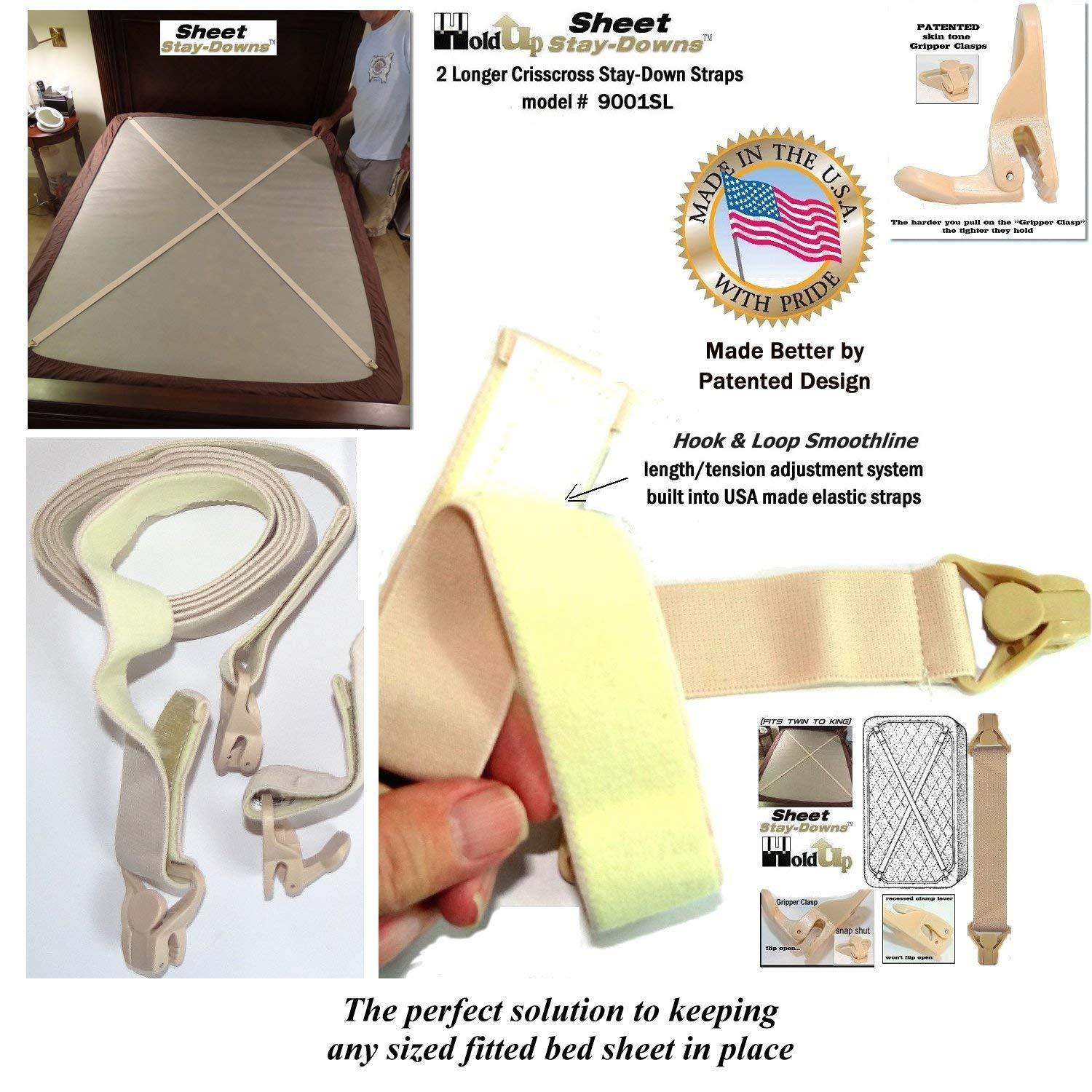 Hold-Up Suspender Co. Hold-Up Brand Crisscross Fitted Sheet Strap Stay-Downs with US Patented Gripper Clasps