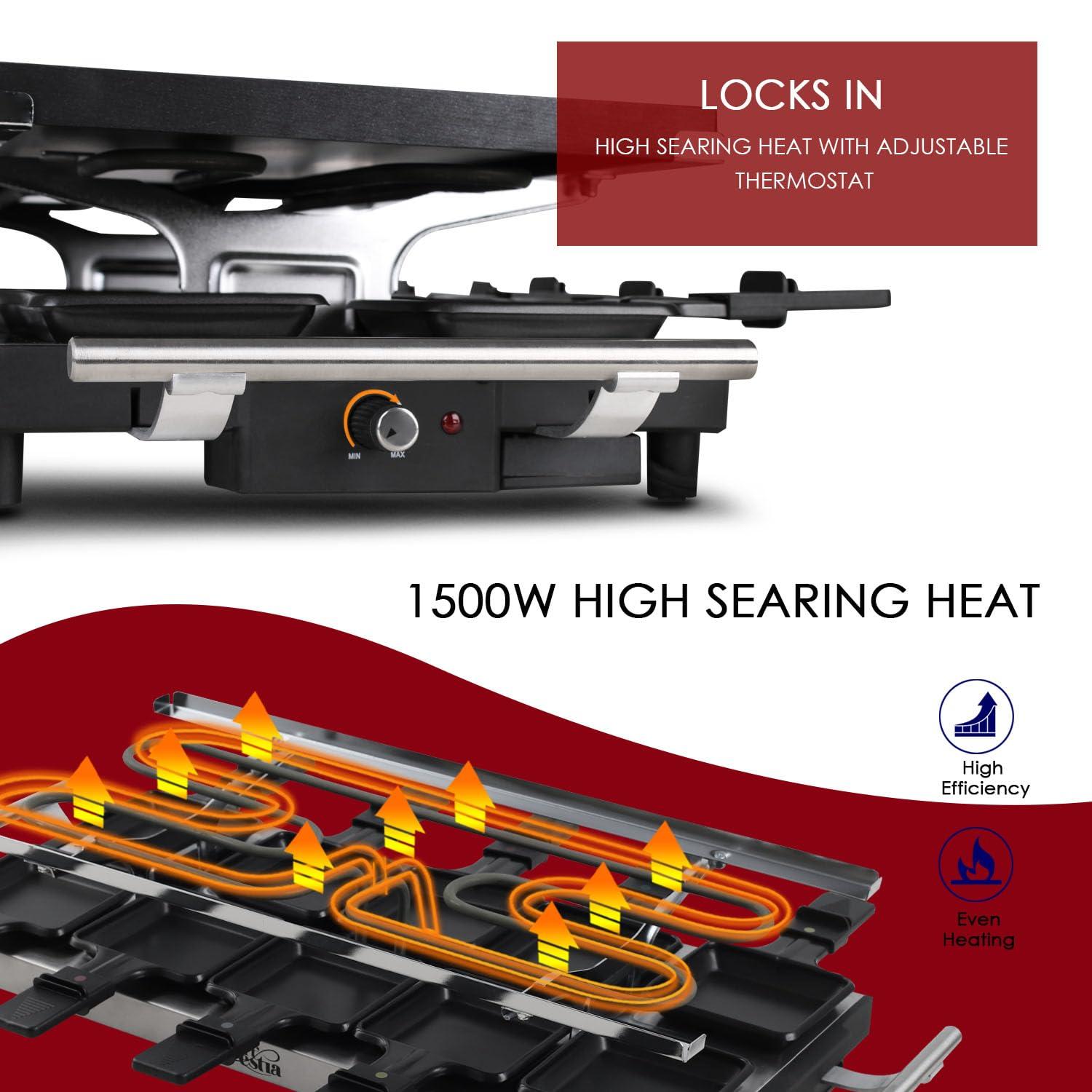 Artestia Artestia 1500W Large Size Raclette Cheese Grill Adjustable Temperature Korean BBQ Grill, Cheese Raclette with Grill Stone and Non-Stick Reversible Aluminum Plate for Parties Family