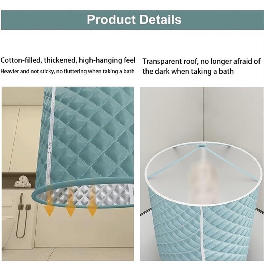 SOYDAN Round Hanging Shower Curtain, Polyester Folding Shower Curtain with Zipper, Heat Insulation Portable Shower Curtain, Round Fabric Shower Curtain for Bathroom(Green,Large)