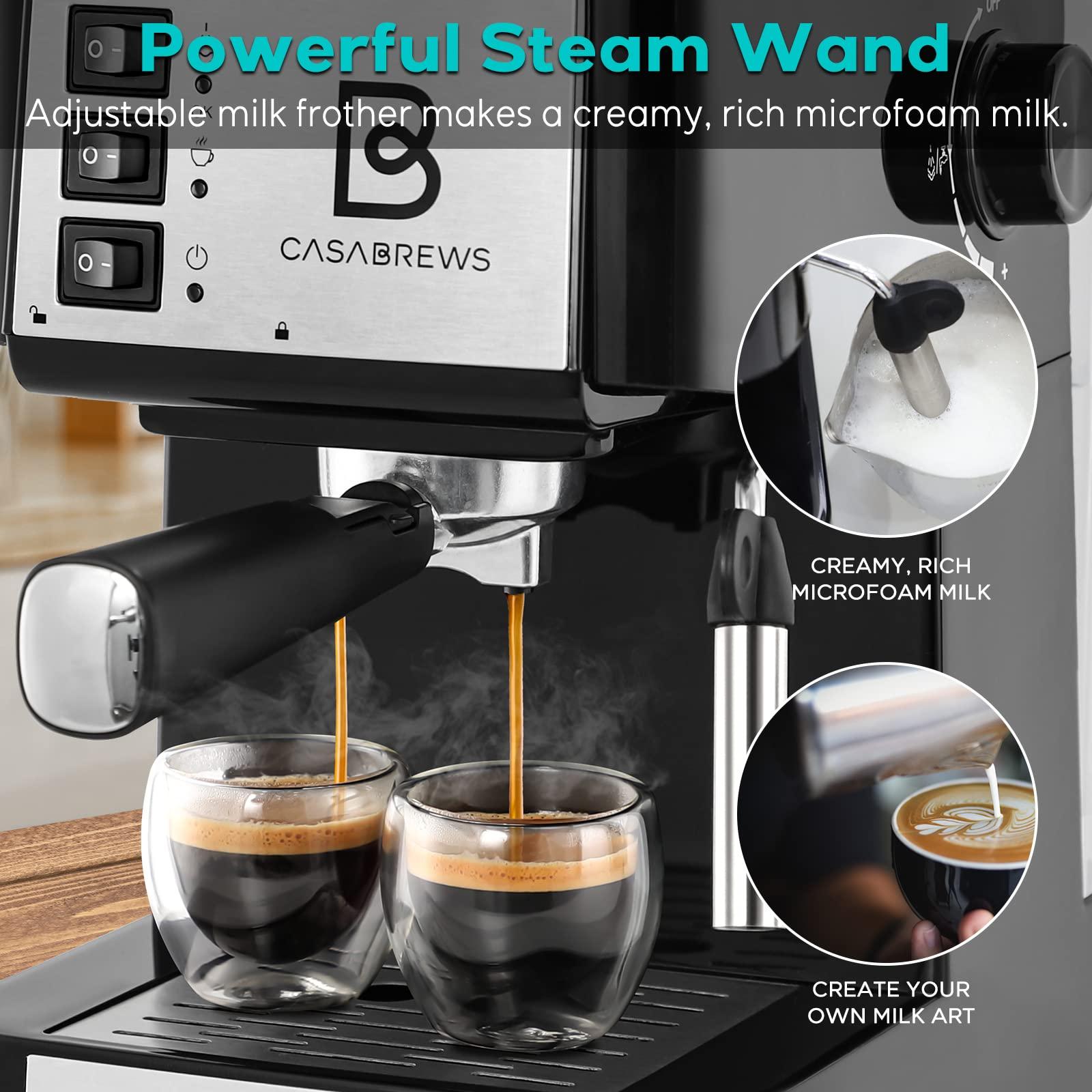 CASABREWS Casabrews Espresso Coffee Machine with Milk Frother Wand and Detachable Water Tank for Barista Use and Cafe Products, Black/Silver