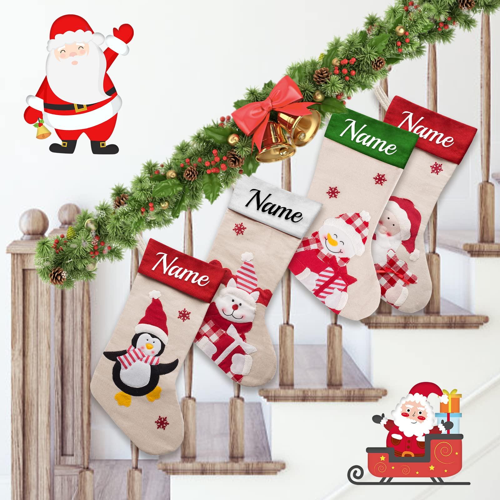 Westpearl Westpearl Christmas Stockings Personalized Set of 4 Custom Christmas Stockings Customized Xmas Stocking with Name Family Ornament for Xmas Holiday Decoration-White Mixed 4567
