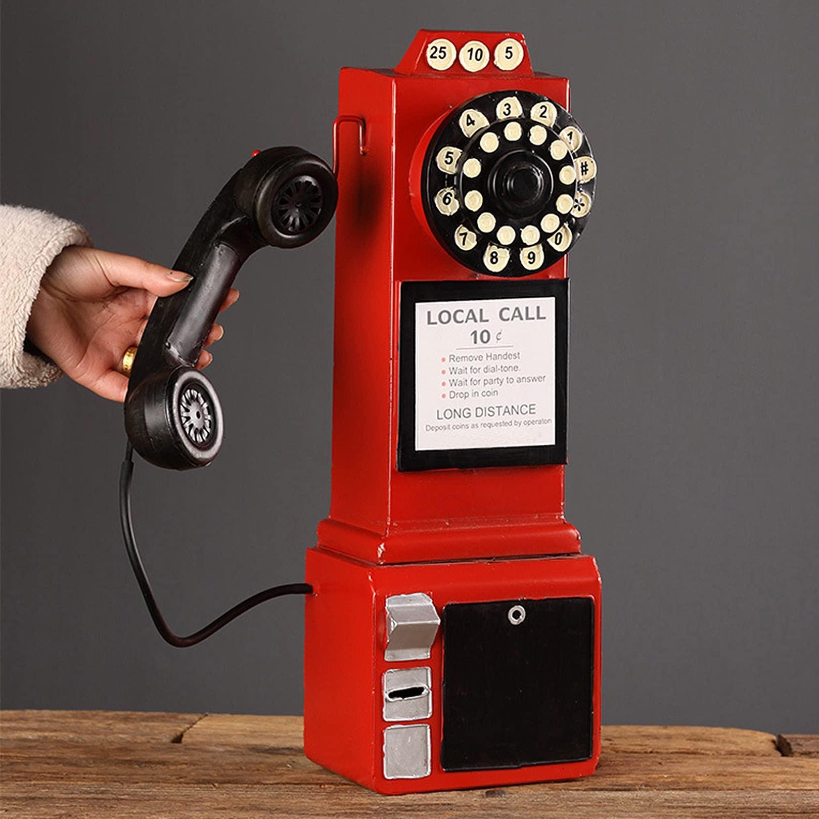 DIOB Decorative Telephones Model Retro Wall Mounted Phone Decoration Antique Vintage Rotary Dial Office Phone Ornament (Color : Red)