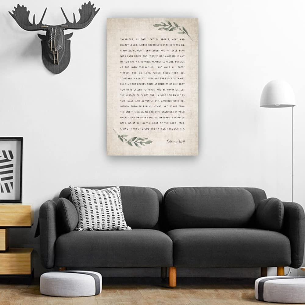 Sugsine Colossians 3 12-17 Bible Verse Poster Christian Wall Art Cloth Yourself with Compassion Praying Scripture Wall Decorations for Bedroom Modern Prints (12x18inch(30x45cm),Unframed)