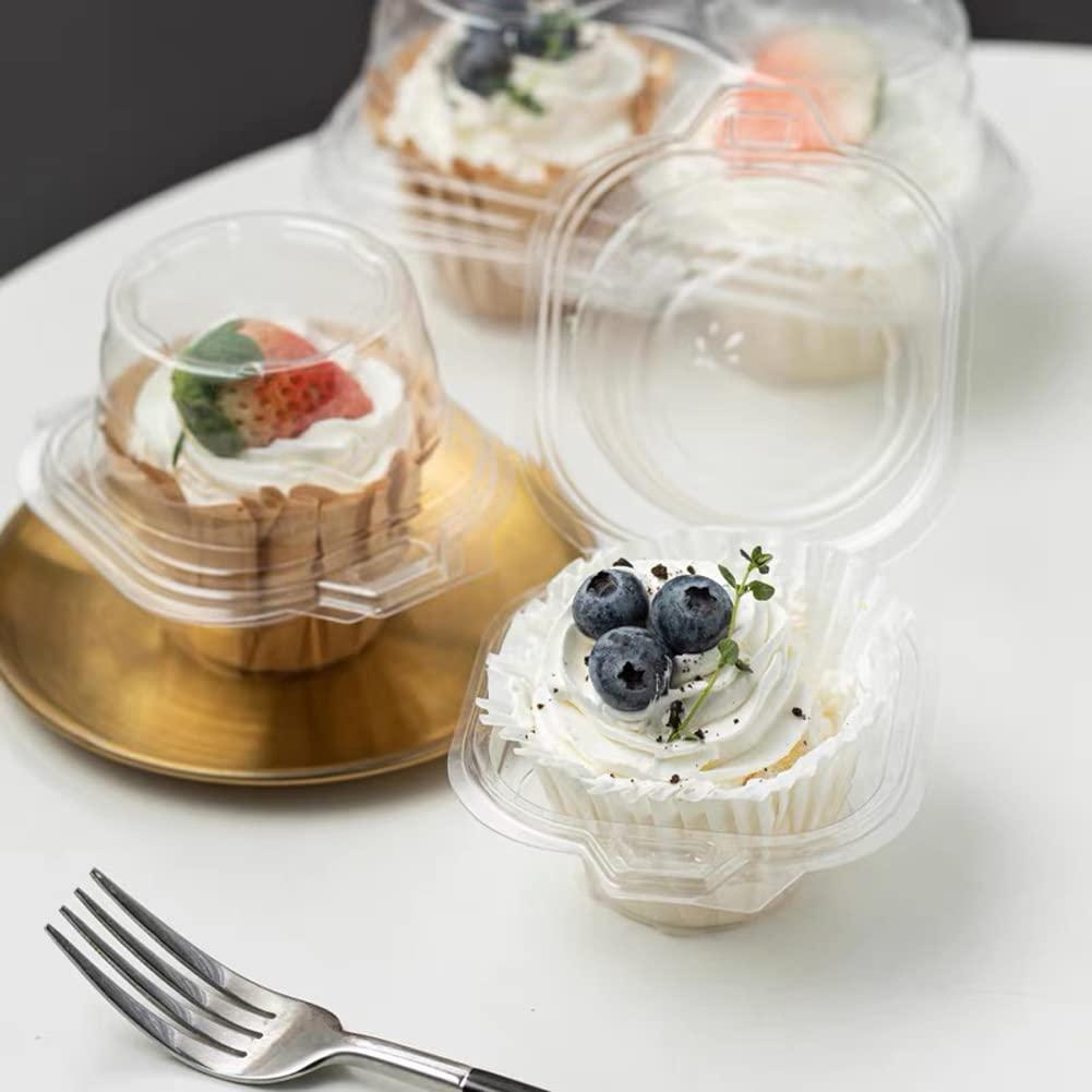 LOKQING LOKIQNG 100 PACK Cellophane Bags Plastic Treat Bags Clear Cookie Bags Candy Bags with Twist Ties and 100 PACK Cupcake Boxes Plastic Individual Cupcake Containers Single Cupcake Carrier