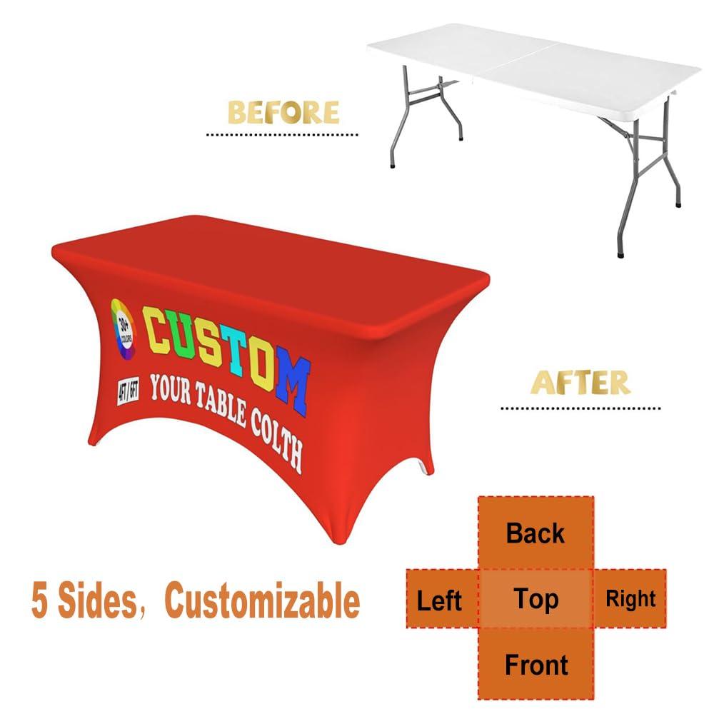 KAMXPOE KAMXPOE Custom Tablecloth with Logo, Personalized Table Cloth for Business Tradeshow Events Reception Party Birthdays Wedding Anniversary, Stretch Spandex Table Cover Decoratio, 4FT, Silver