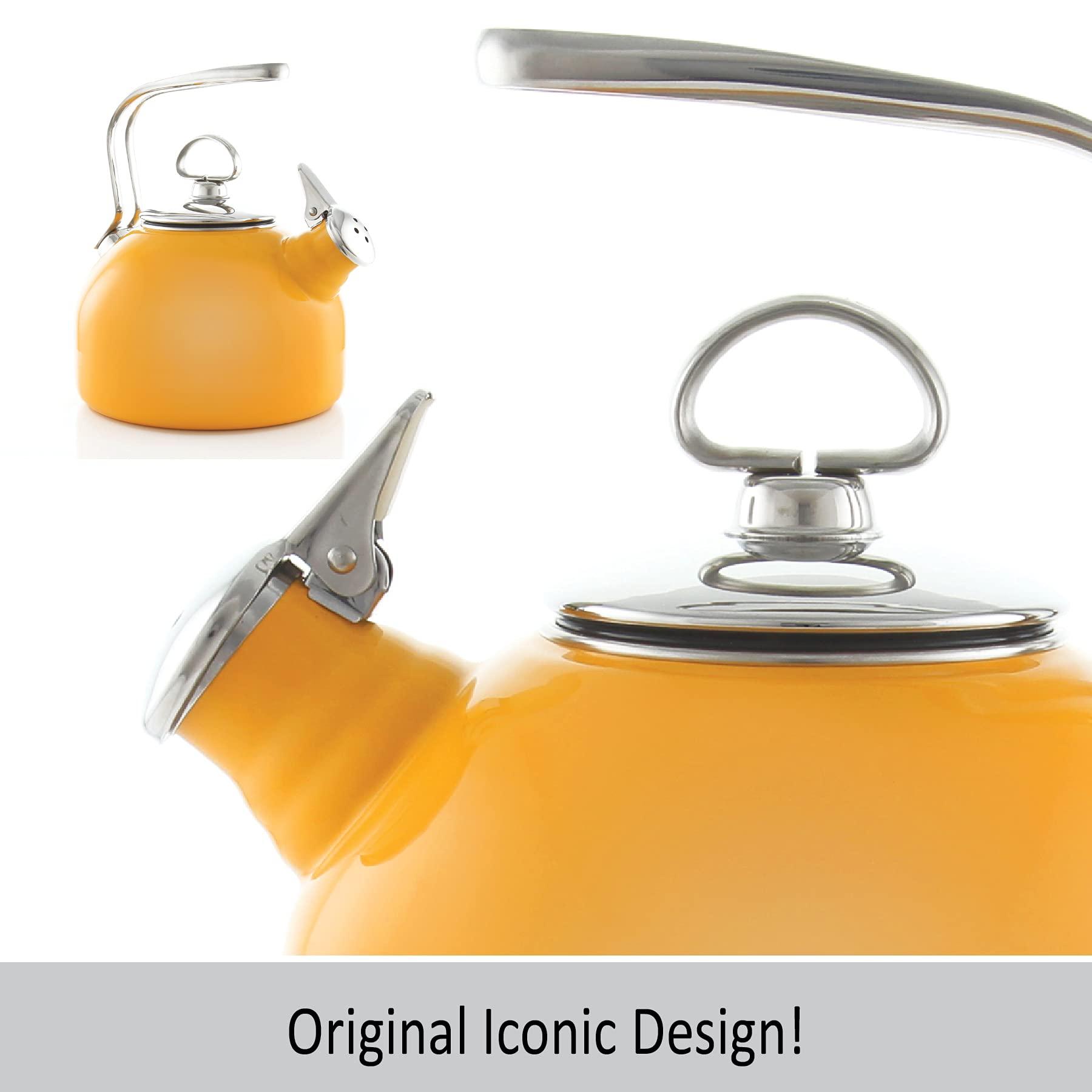 Chantal Chantal Classic Teakettle, 1.8 QT, Enamel On Steel, 2-Tone Harmonica Whistle, Rapid Boil and Even Heating (Marigold)