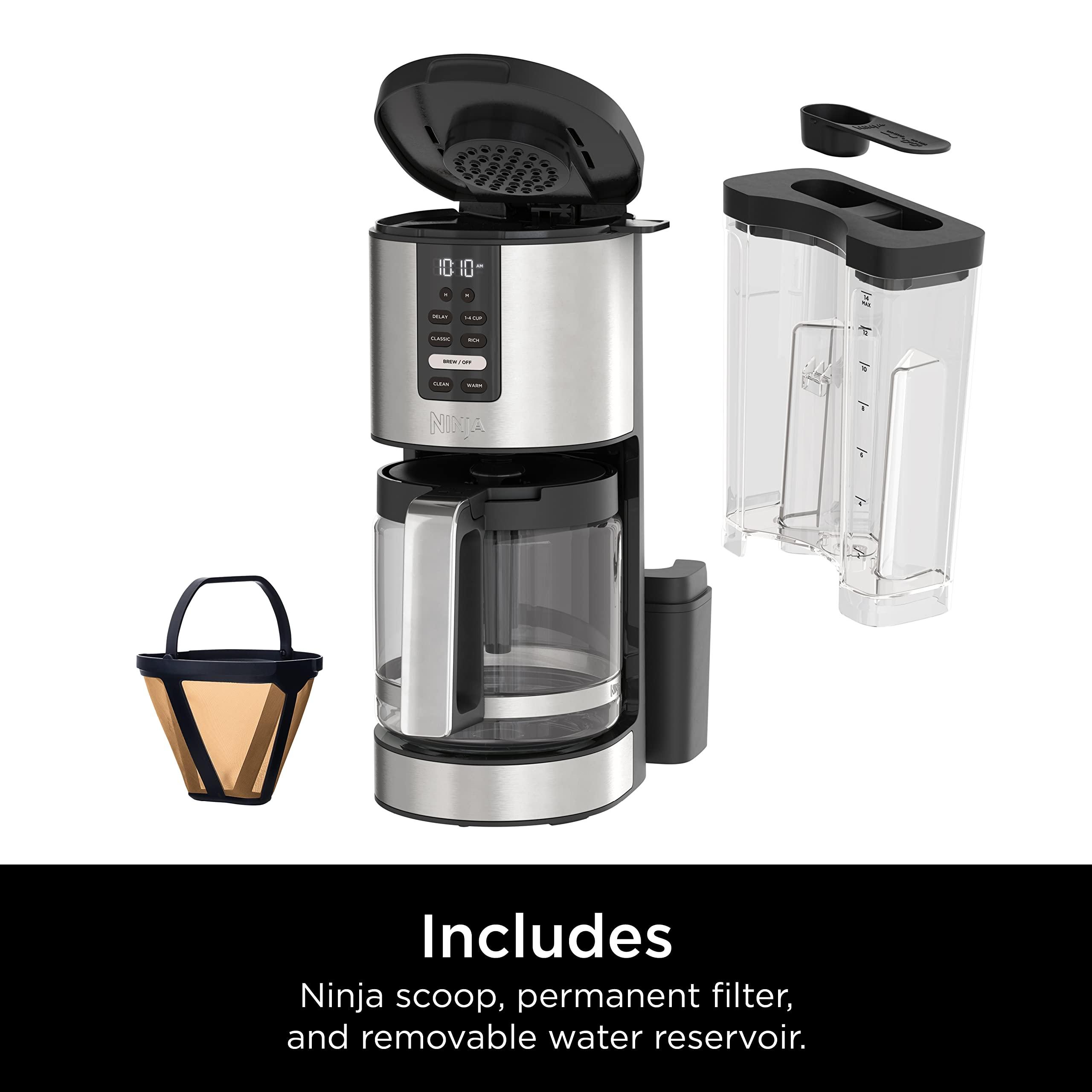 Ninja Ninja DCM200C Programmable XL 14-Cup Coffee Maker, 14-Cup Glass Carafe, With Permanent Filter, Stainless Steel, Silver