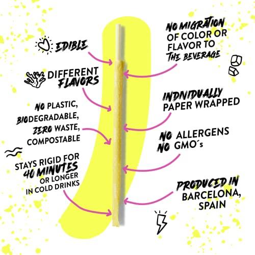SORBOS Sorbos Edible Straws, Lemon Flavored, Sustainable, Individually Packaged, No Plastic, No Allergens, No Gluten, No PFAS, 100 Percent Biodegradable, 7.4 inches long (Pack of 200)