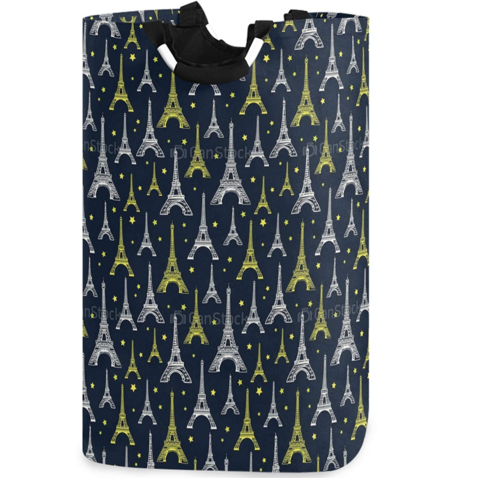 visesunny visesunny Large Capacity Laundry Hamper Basket Black White and Yellow Eiffel Tower Water-Resistant Oxford Cloth Storage Baskets for Bedroom, Bathroom, Dorm, Kids Room