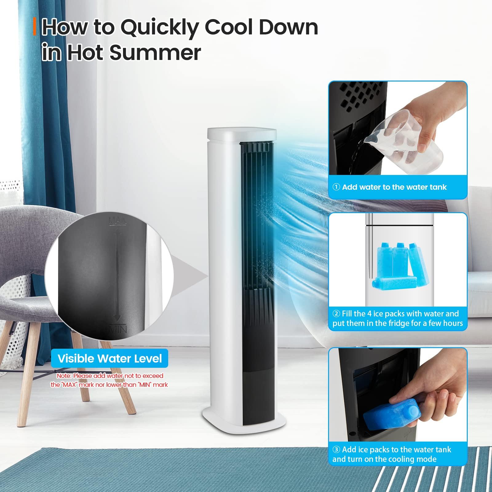 COSTWAY COSTWAY Portable Evaporative Air Cooler for Room, 40-Inch Bladeless Cooling Tower Cooler with Remote Control, 4 Ice Packs, 4 Speeds, 7H Timer, 60 Oscillation, Quiet Swamp Cooler Fan for Home Office