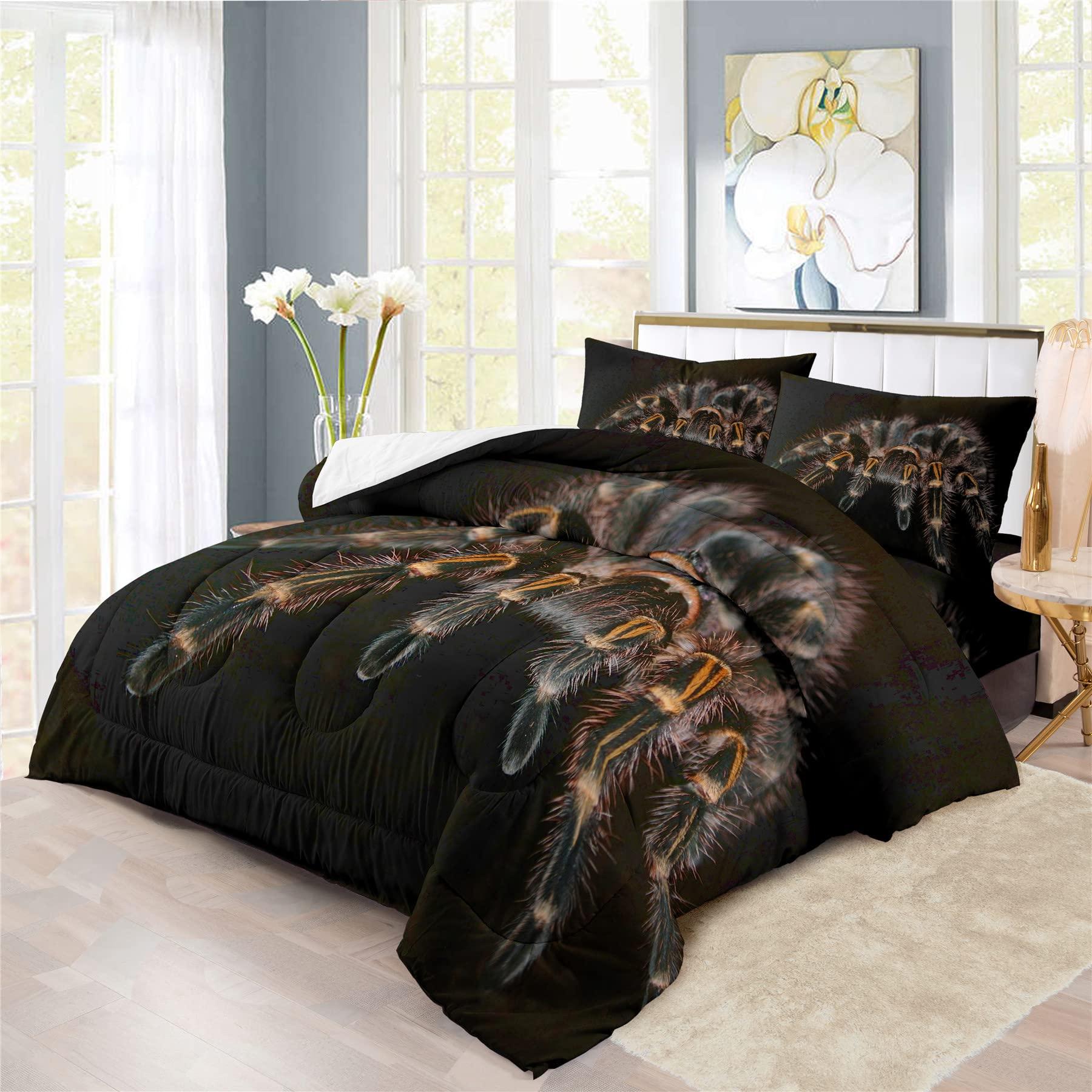 Boasorte Spooky Spider Tarantula Design Comforter Set | Spider Web Giant Tarantula Prints Bedding Set | with Soft Comforter+2 Pillow Shams(3PCS) or Sheet (4PCS) (B,Twin-3PCS)