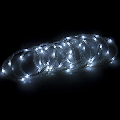 Pure Garden Pure Garden Solar Powered LED Rope Lights – 32 FT Strand with 100 White Bulbs, Steady or Twinkle Mode – Outdoor Patio, Landscape, and Garden Décor