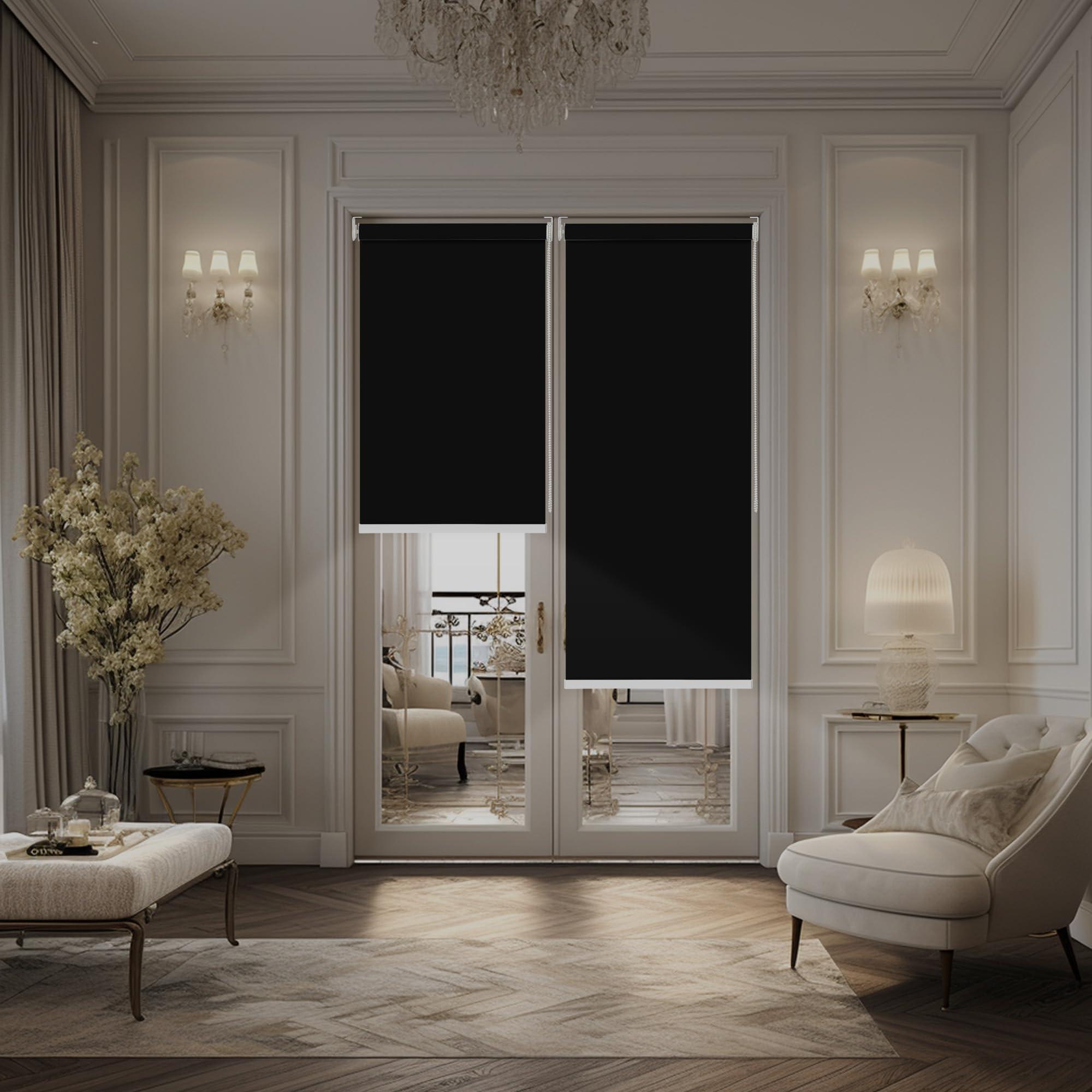 Doing-X Doing-X Blackout Roller Shade Room Darkening Shades Window Blind with Thermal Insulated, UV Protection Fabric Easy to Install 100% Blackout Roller Blind for Office and Home,Black,50" W x 76" H