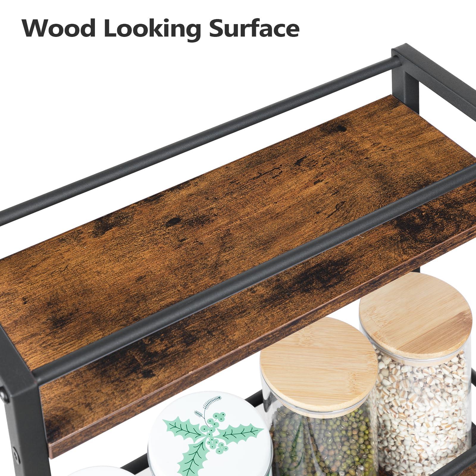 MAHANCRIS MAHANCRIS Slim Rolling Cart, Mobile Kitchen Cart on Wheels, Narrow Storage Cart for Small Space, Wooden Service Cart, for Bathroom, Laundry, Living Room, Rustic Brown RCHR1501Z